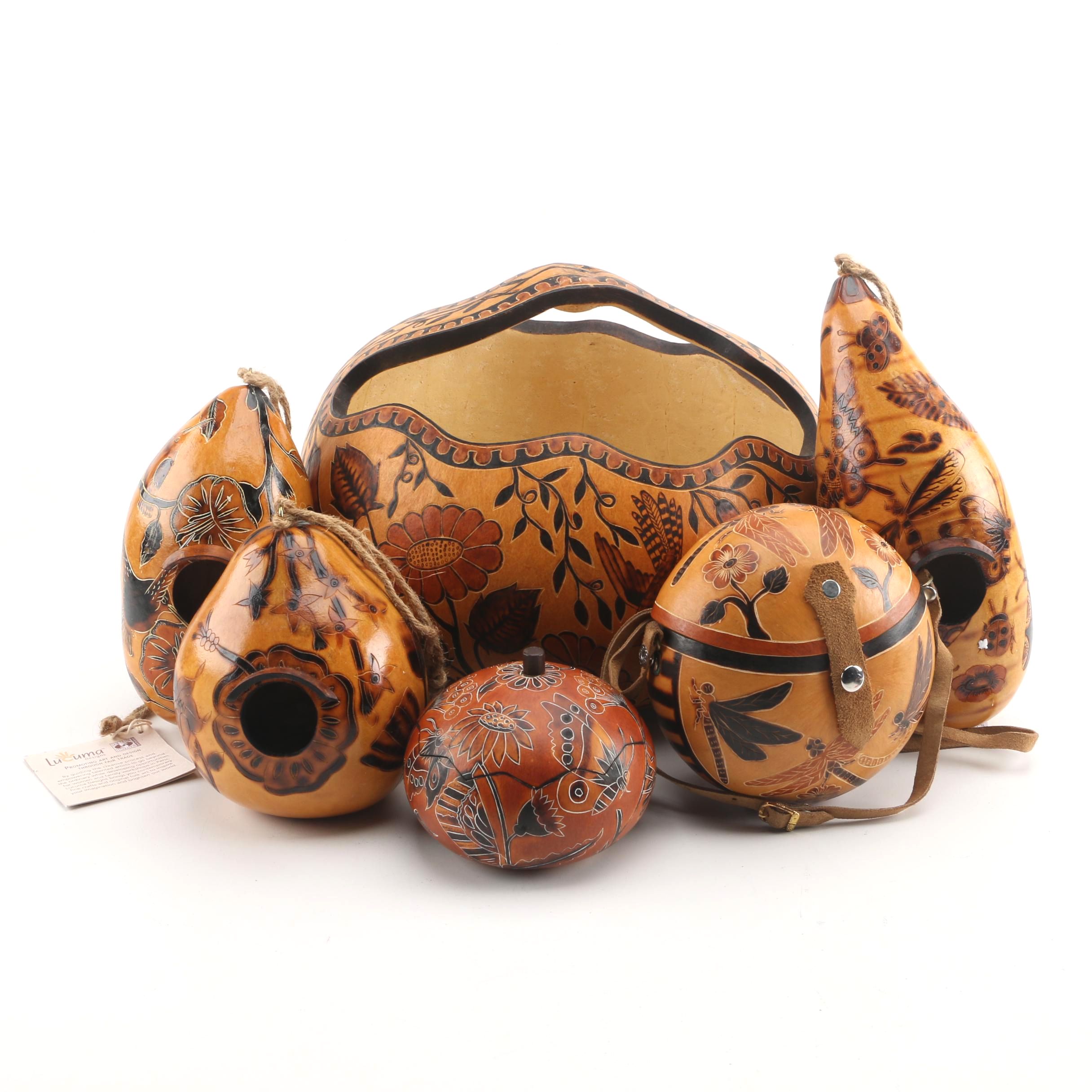 Handmade Lucuma Designs Peruvian Carved Gourds