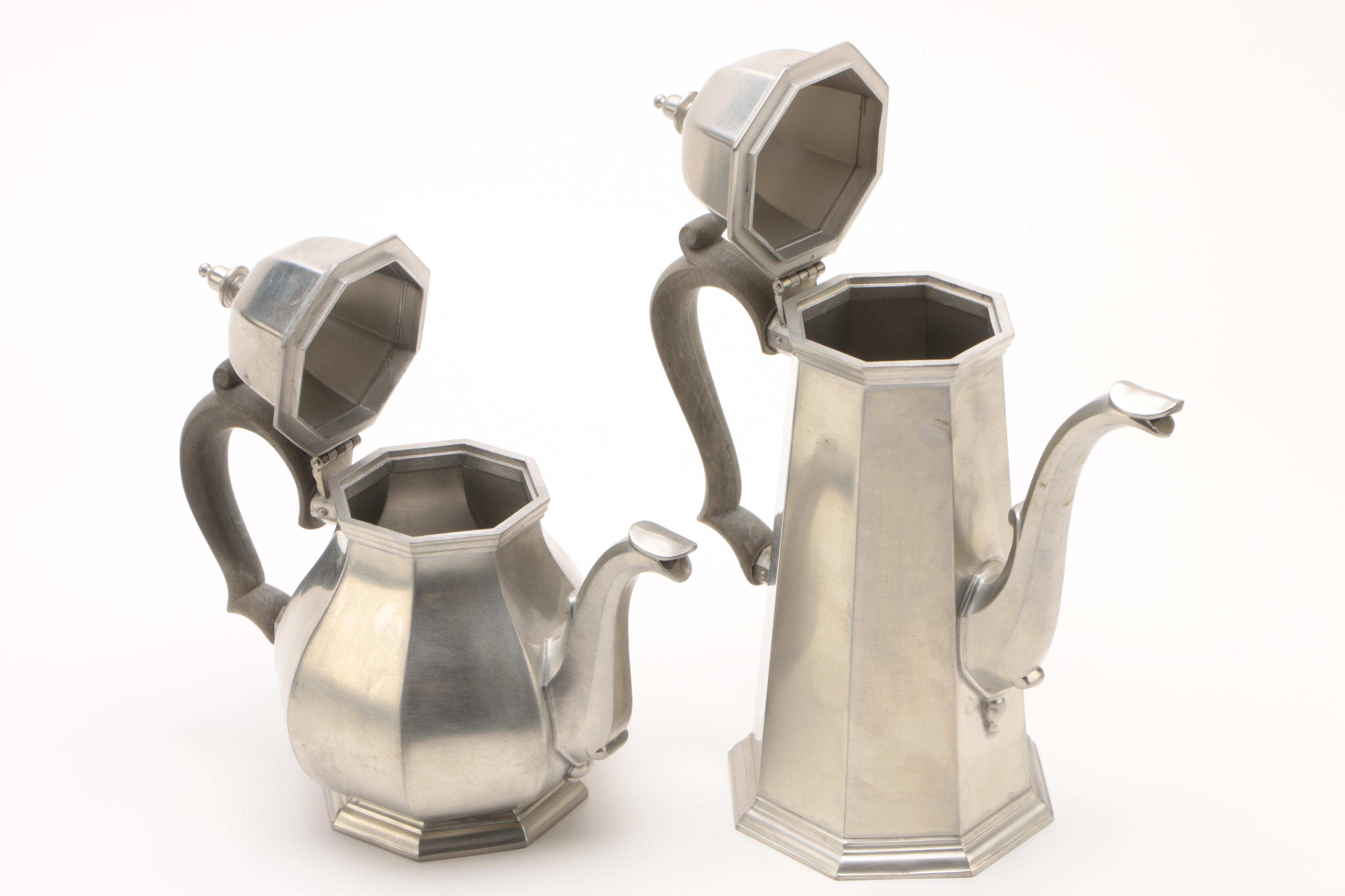 Vintage Gorham Pewter "Octette" Tea and Coffee Service Set with Tray