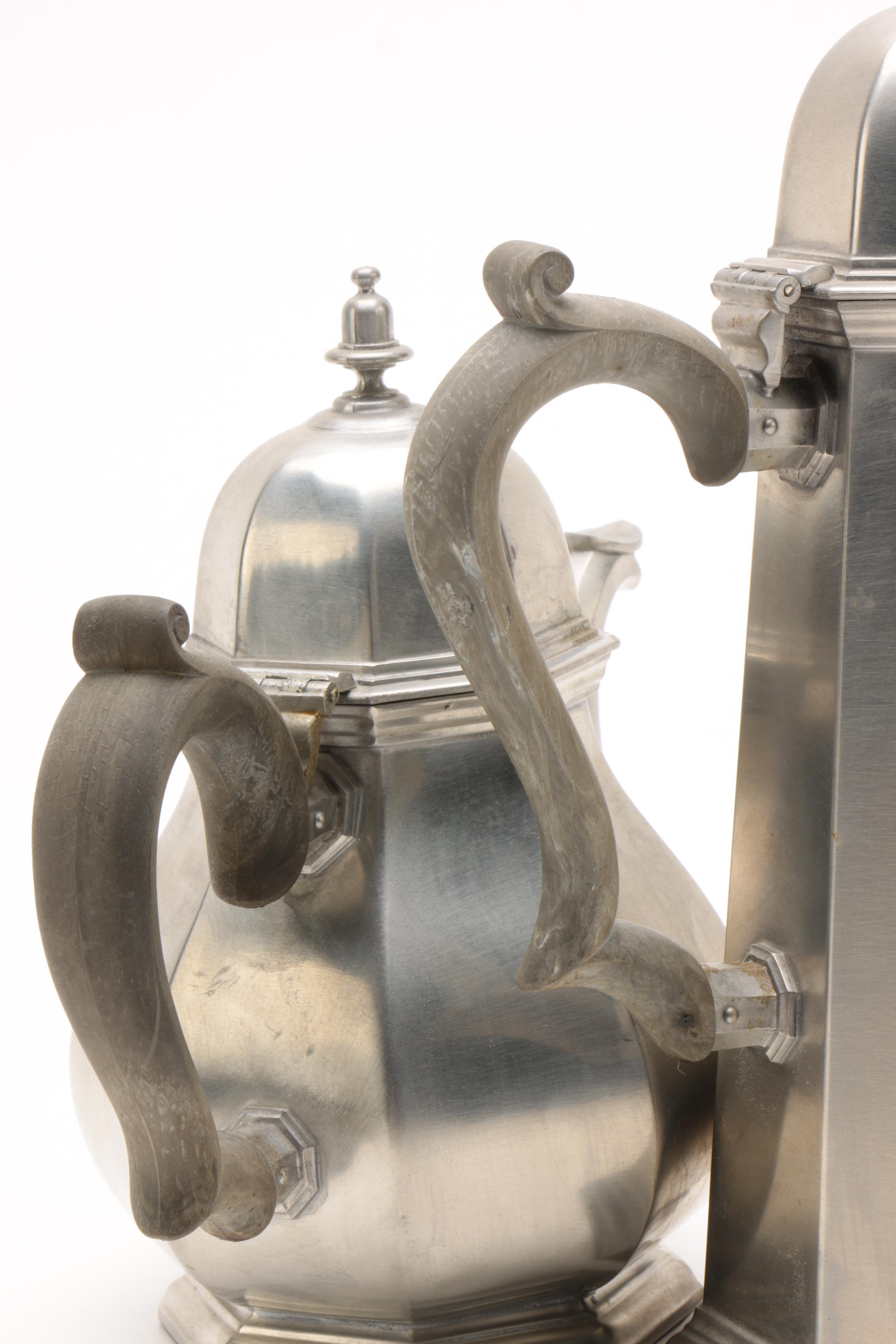 Vintage Gorham Pewter "Octette" Tea and Coffee Service Set with Tray