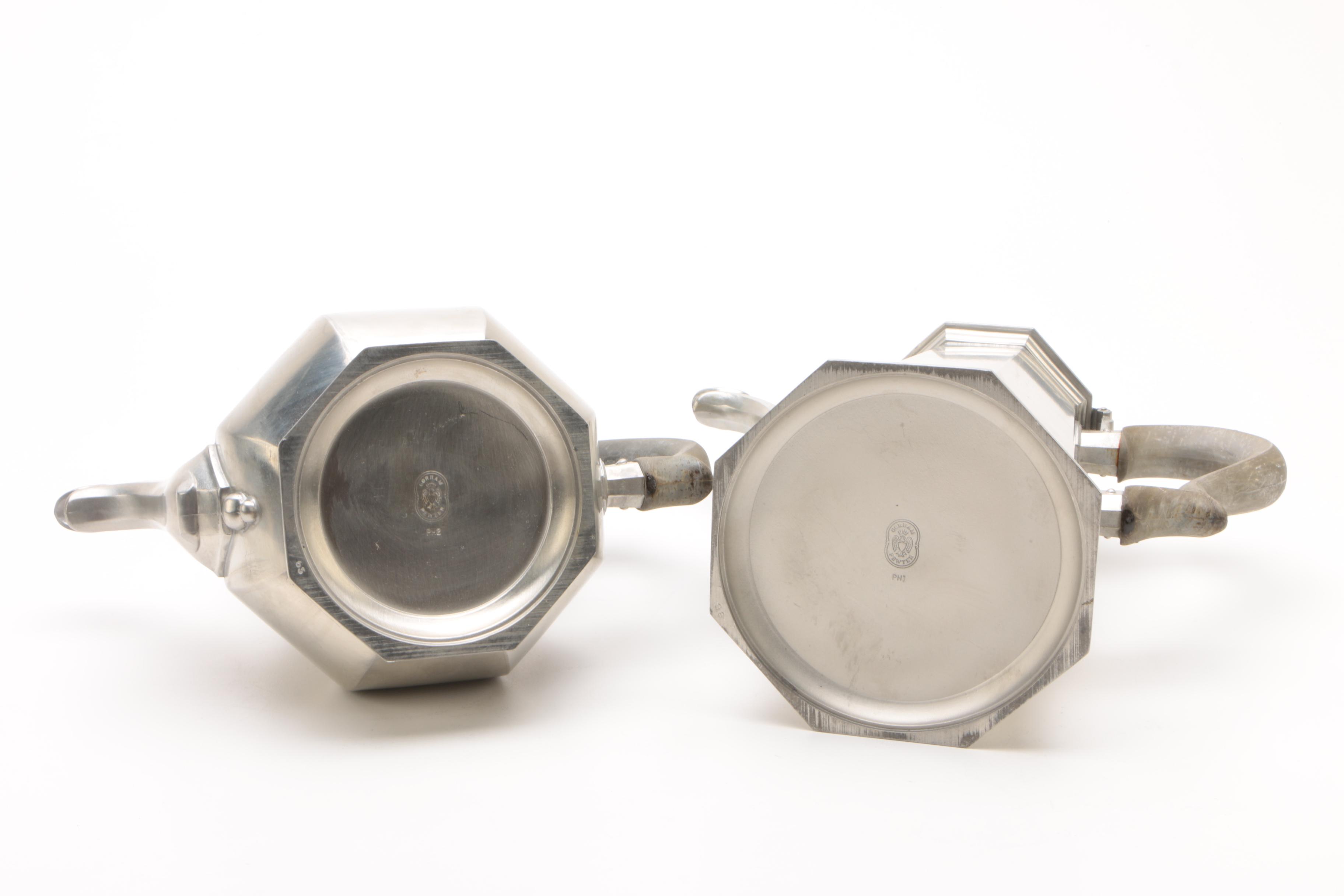 Vintage Gorham Pewter "Octette" Tea and Coffee Service Set with Tray