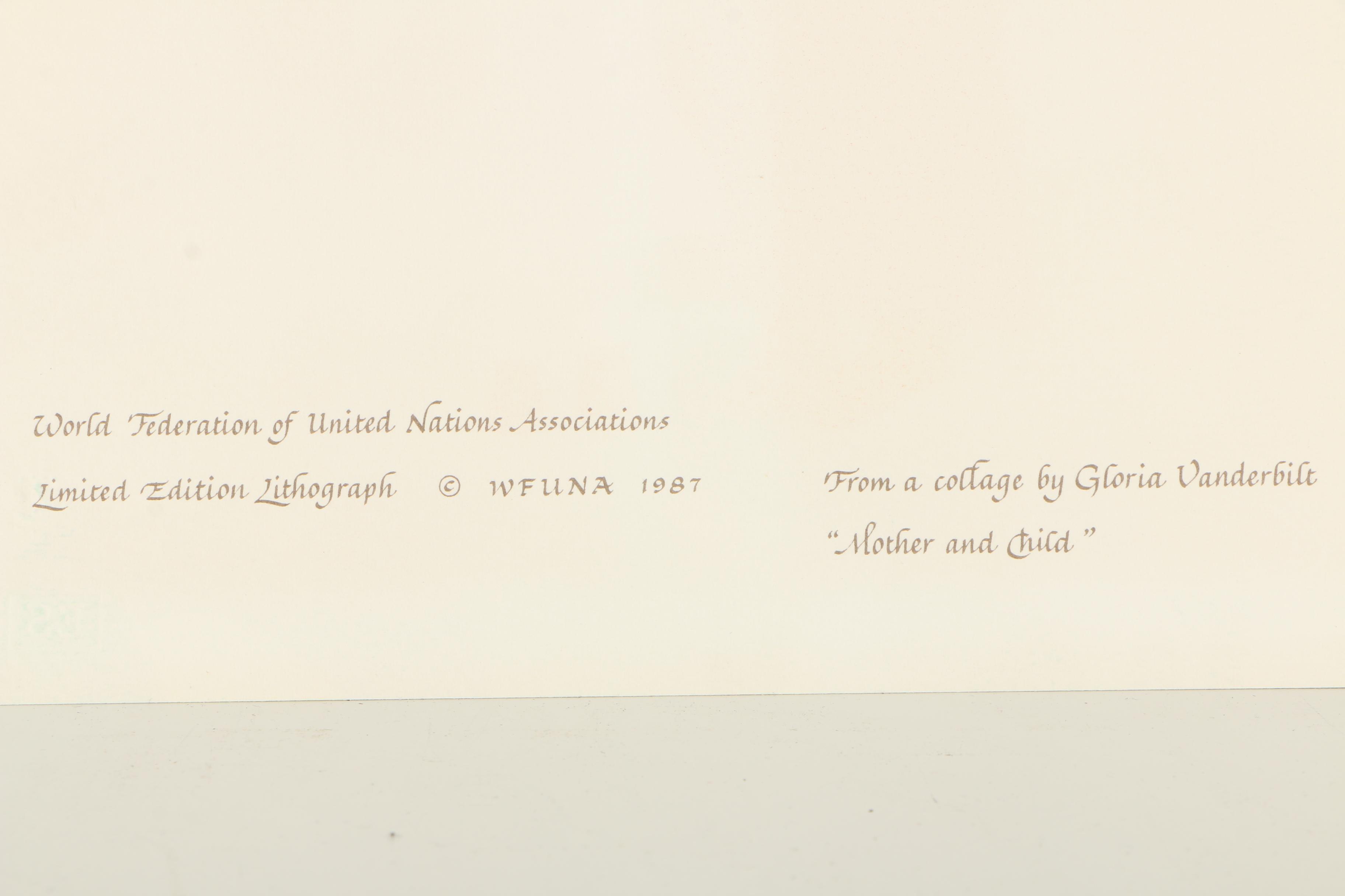 Gloria Vanderbilt Lithograph "Mother and Child"