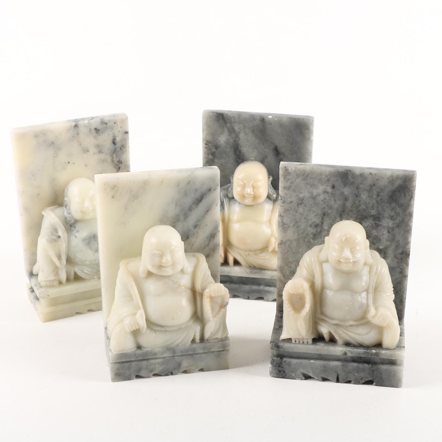 Carved Soapstone Budai Bookends