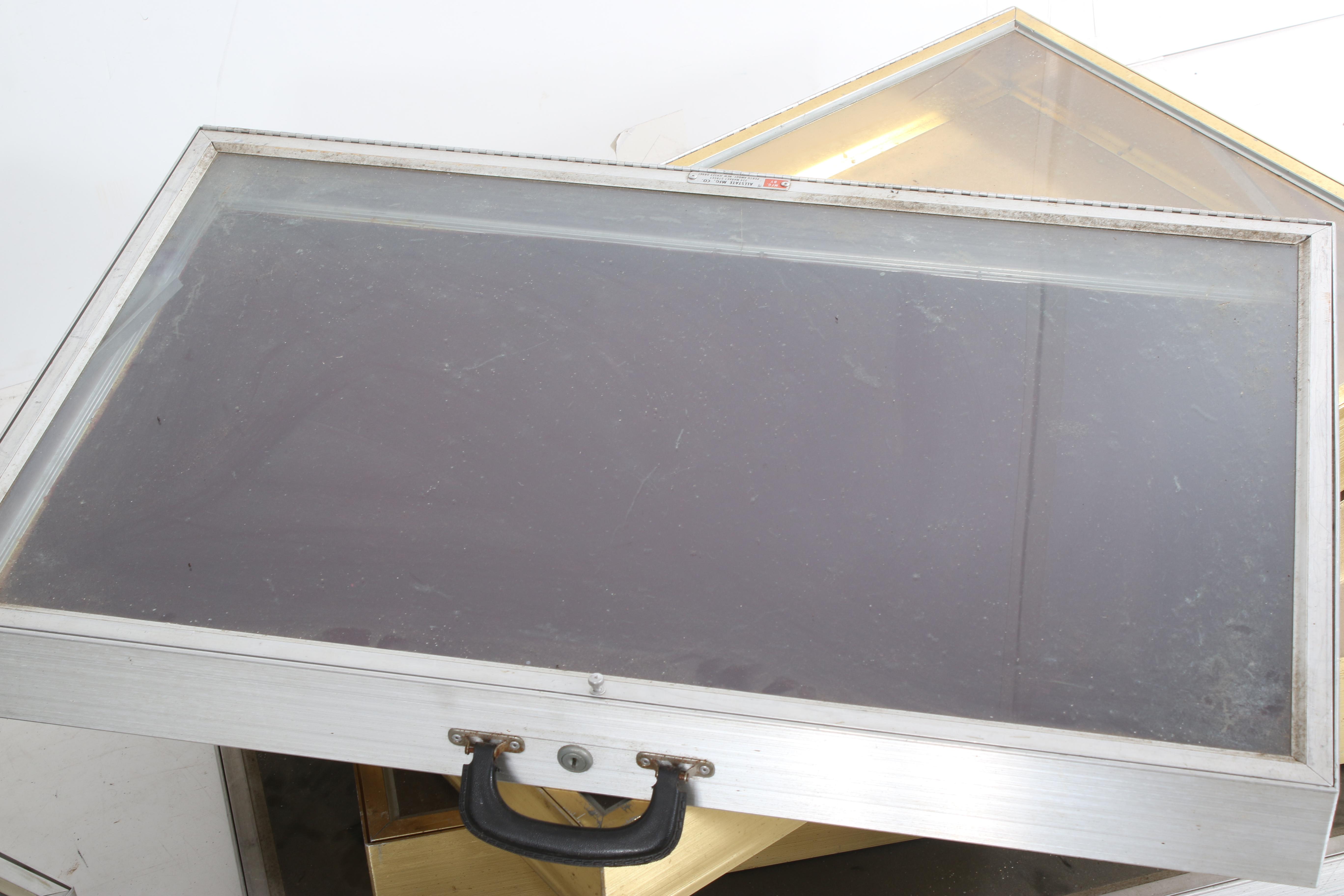 Ten Portable Table Top Cases with Hinged Glass Tops