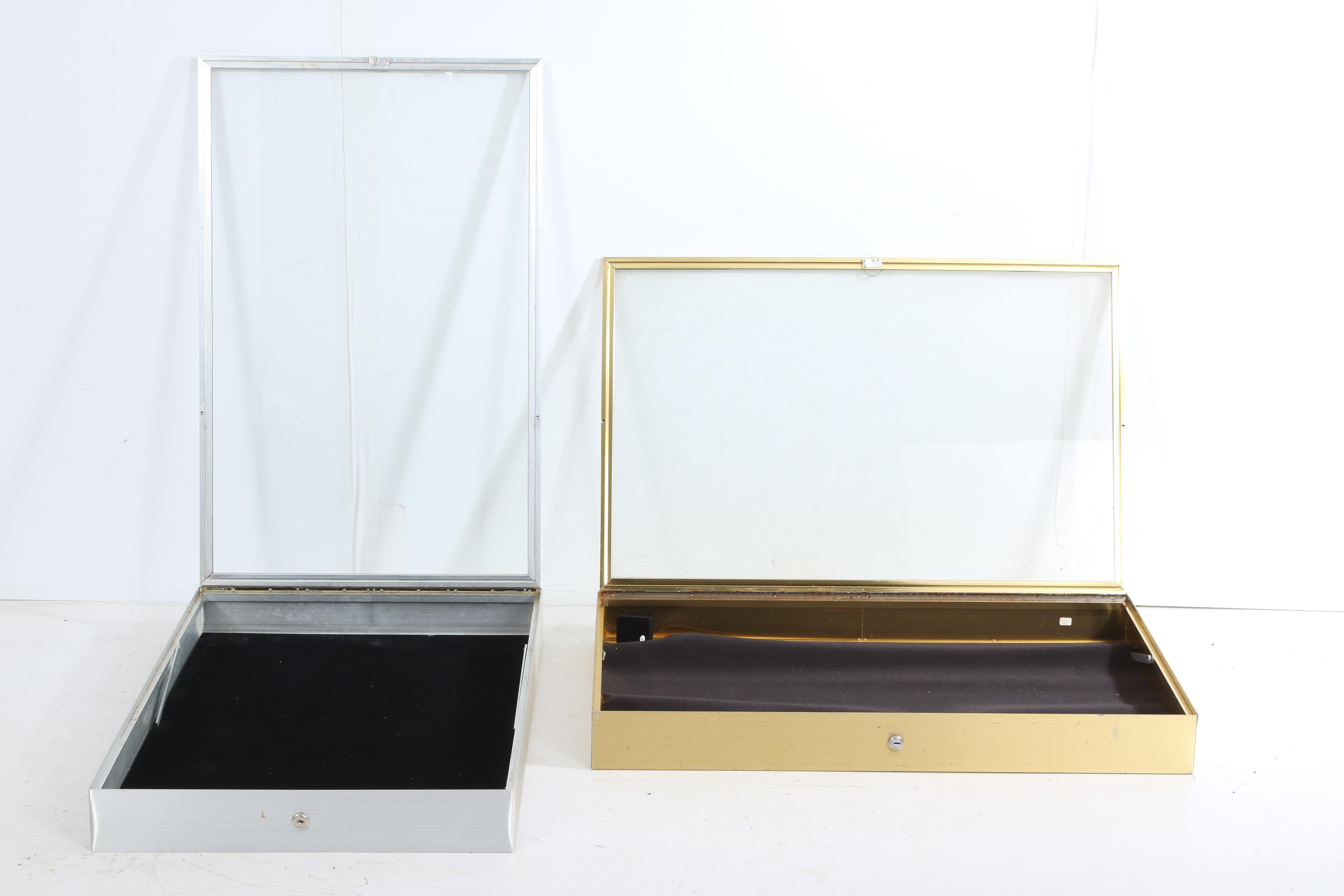 Ten Portable Table Top Cases with Hinged Glass Tops