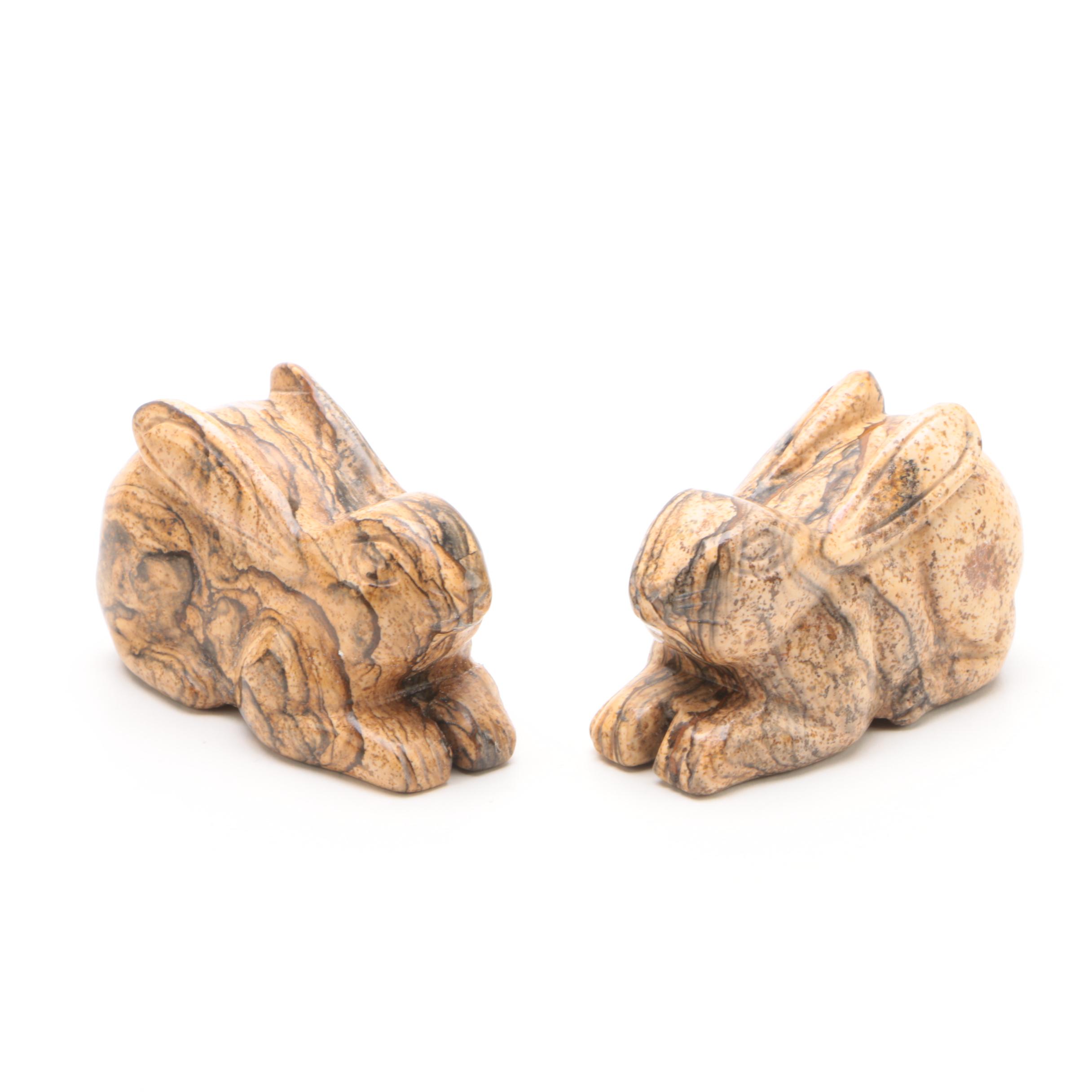 Carved Jasper Rabbit Figurines