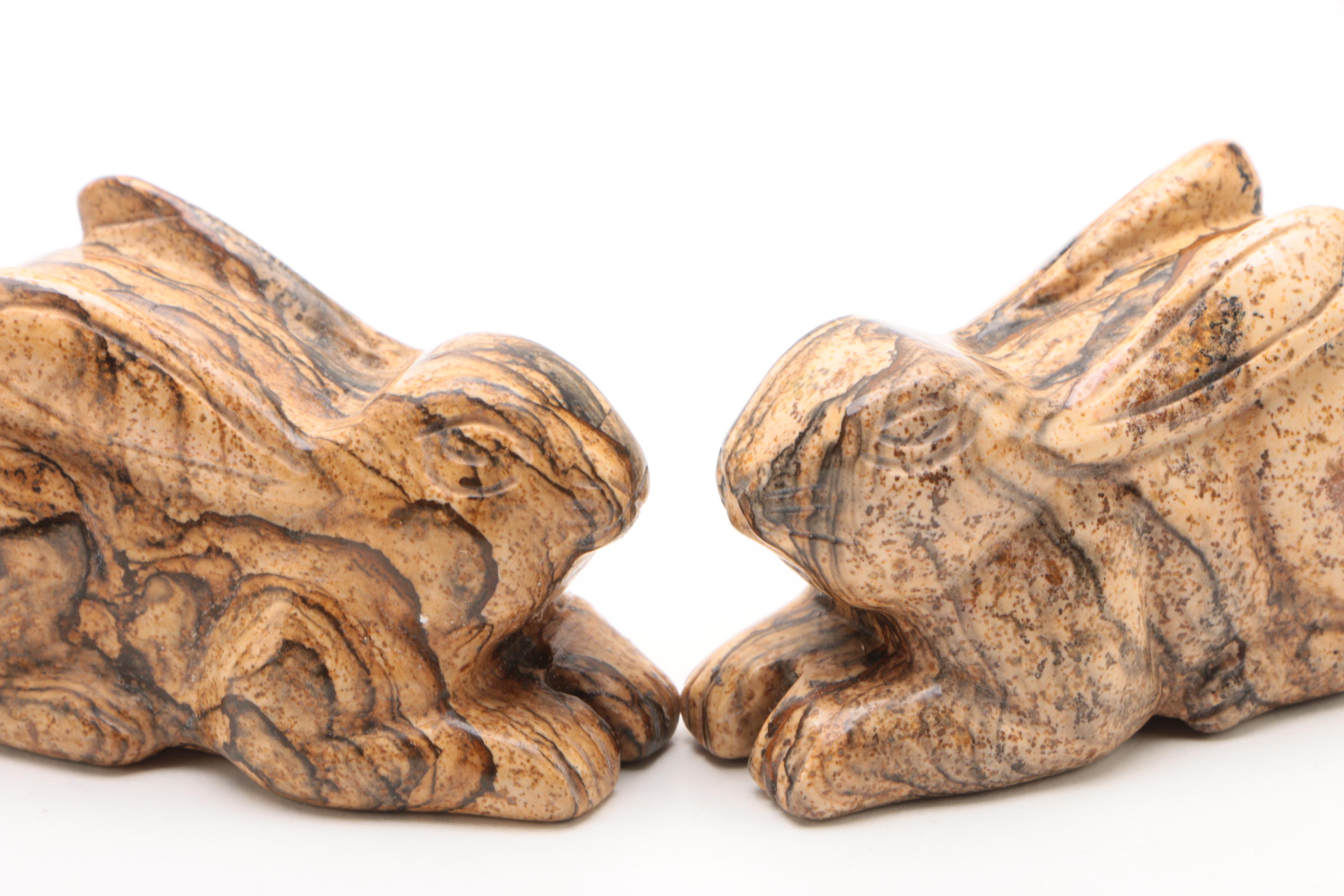 Carved Jasper Rabbit Figurines
