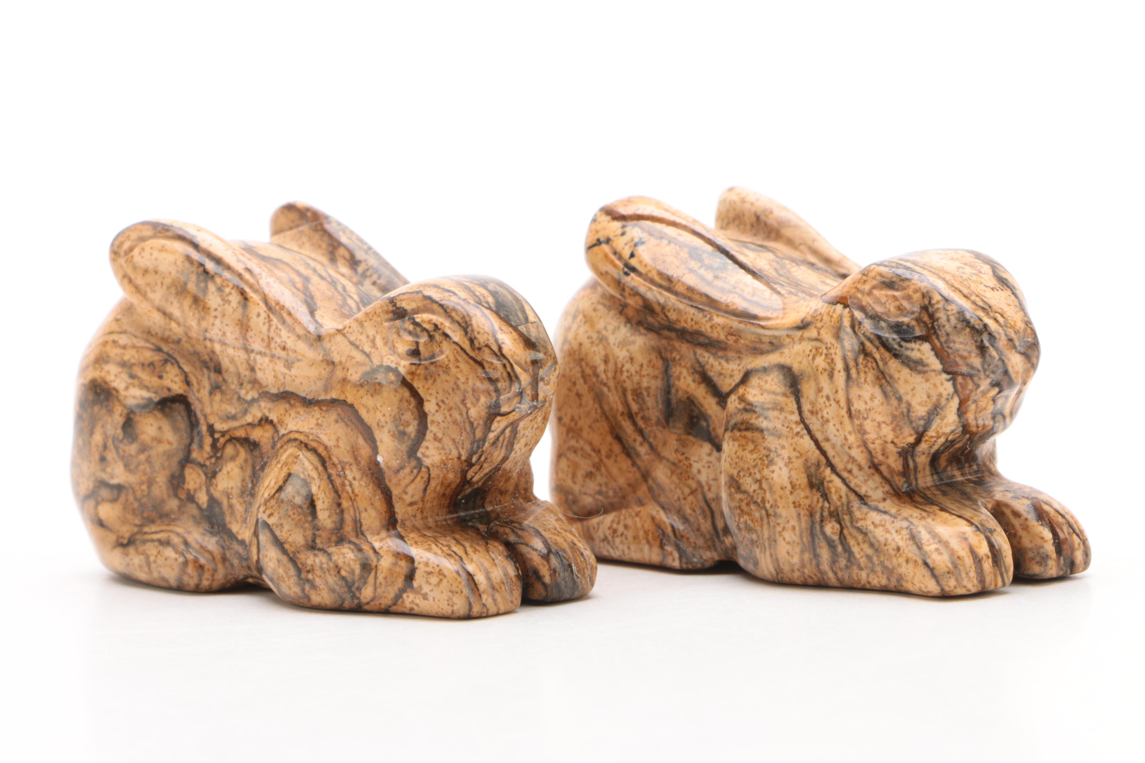 Carved Jasper Rabbit Figurines