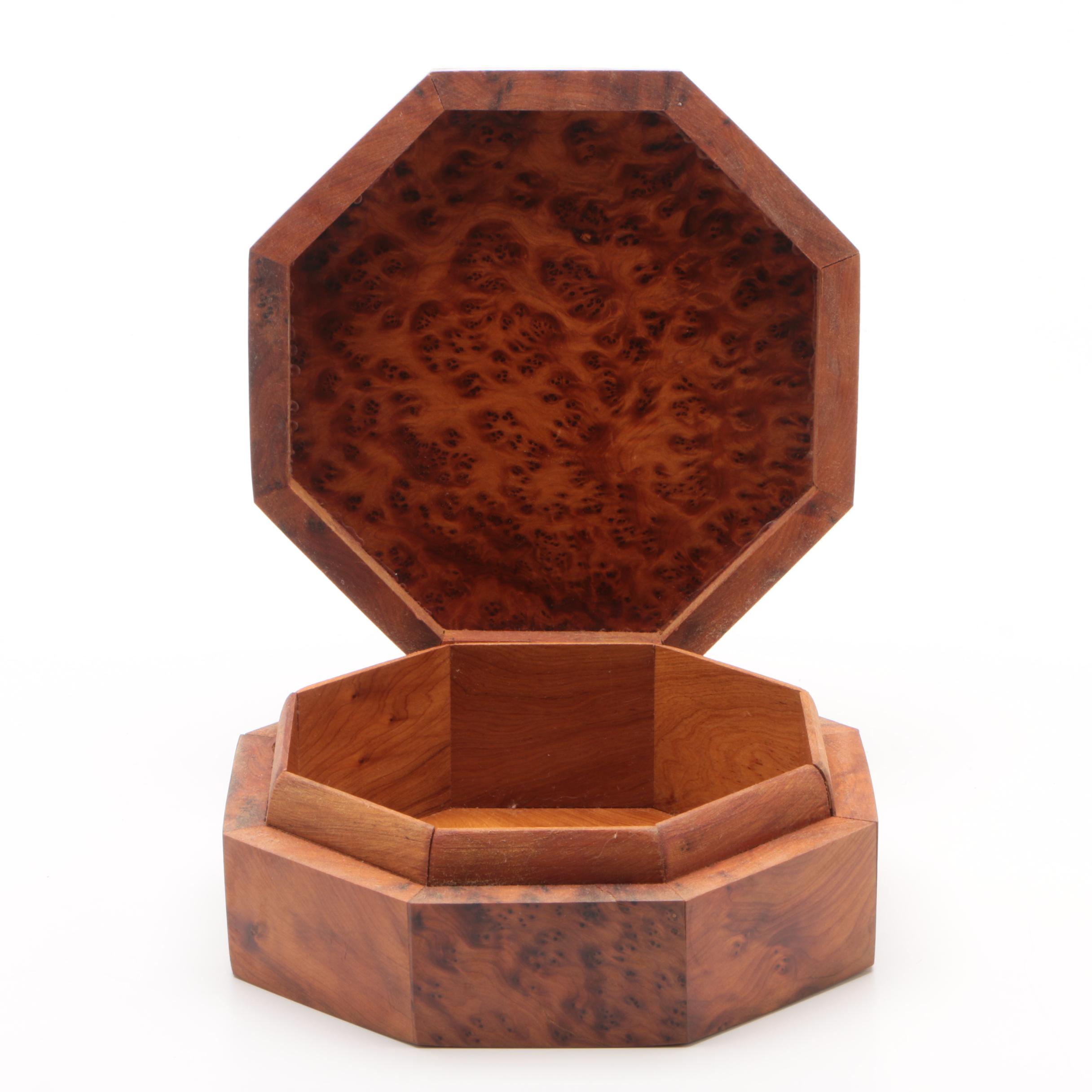 Vintage Burl Wood Octagonal Hinged Storage Box