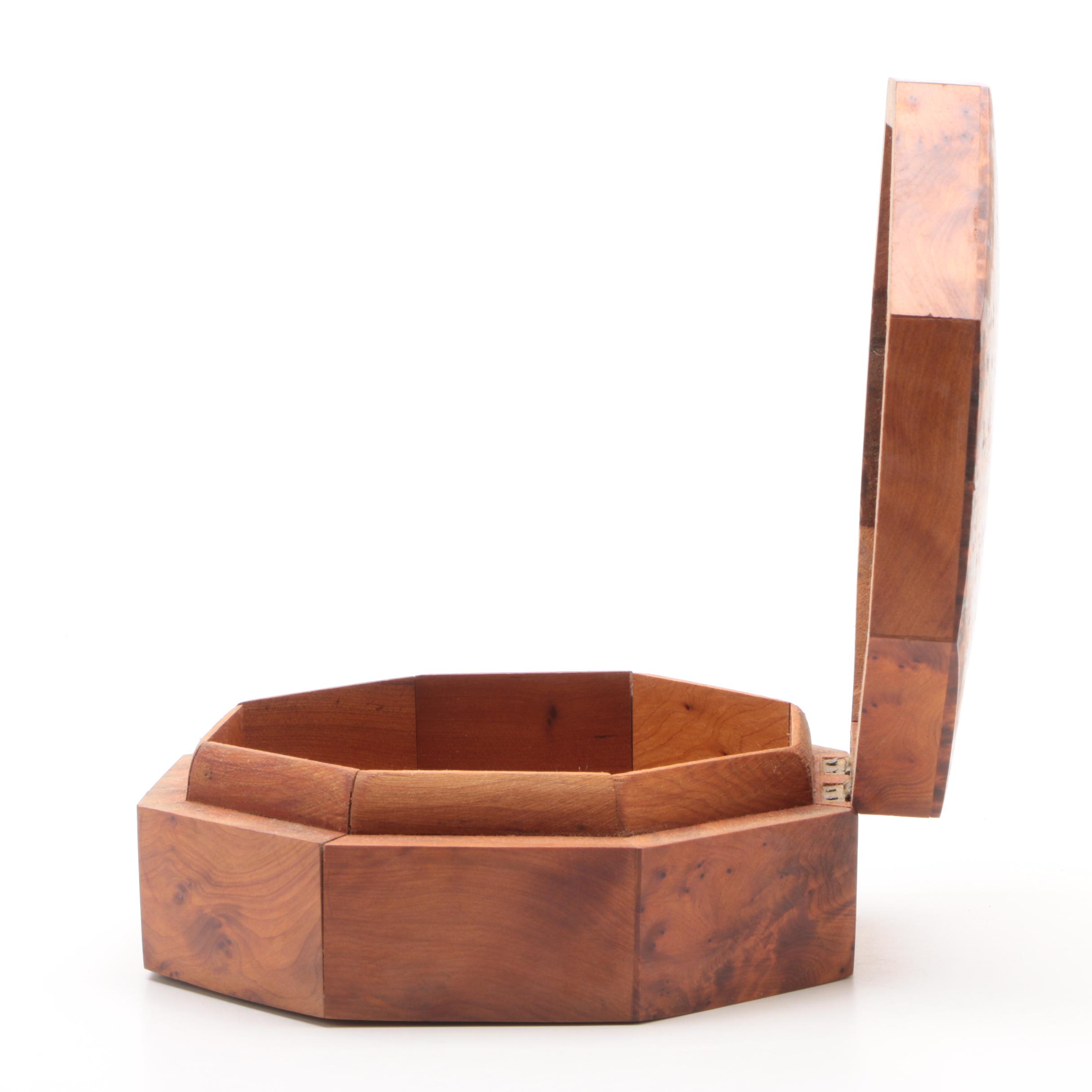 Vintage Burl Wood Octagonal Hinged Storage Box