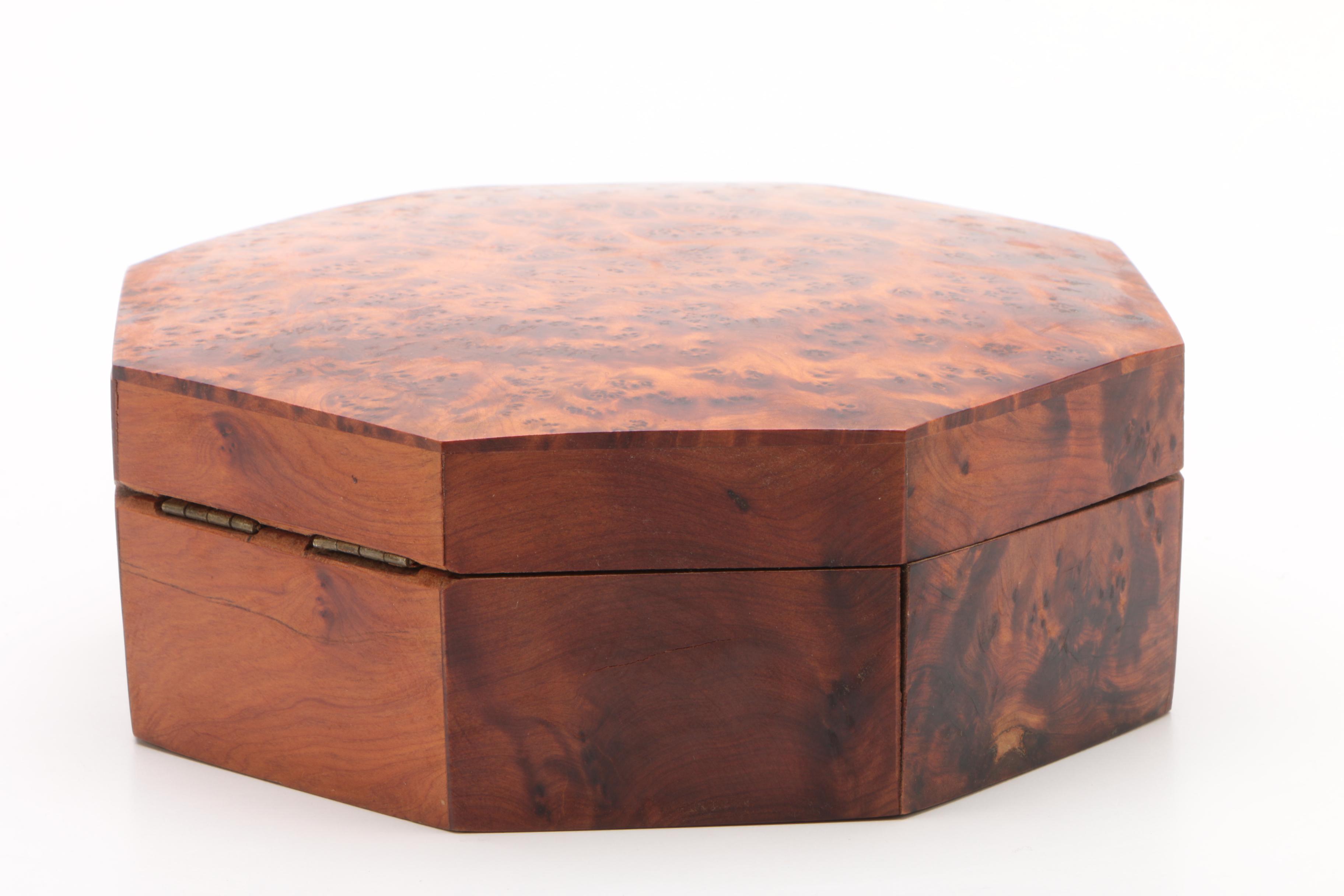 Vintage Burl Wood Octagonal Hinged Storage Box
