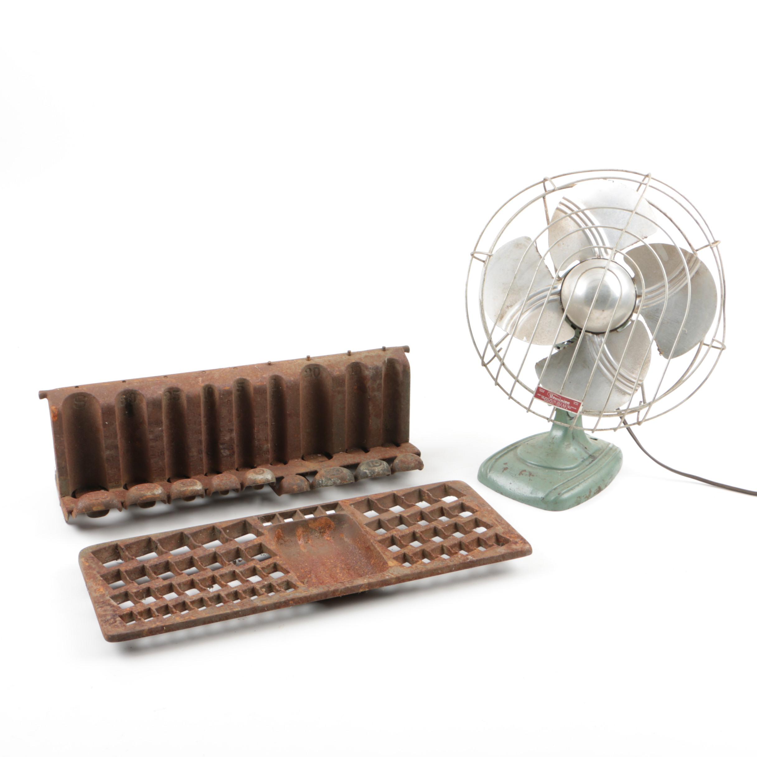 Vintage Dominion Fan and Circa 1900s Staats Two-Piece Cast Iron Money Changer