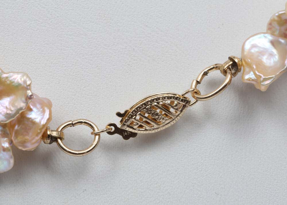 14K Yellow Gold and Keshi Petal Pearl Necklace