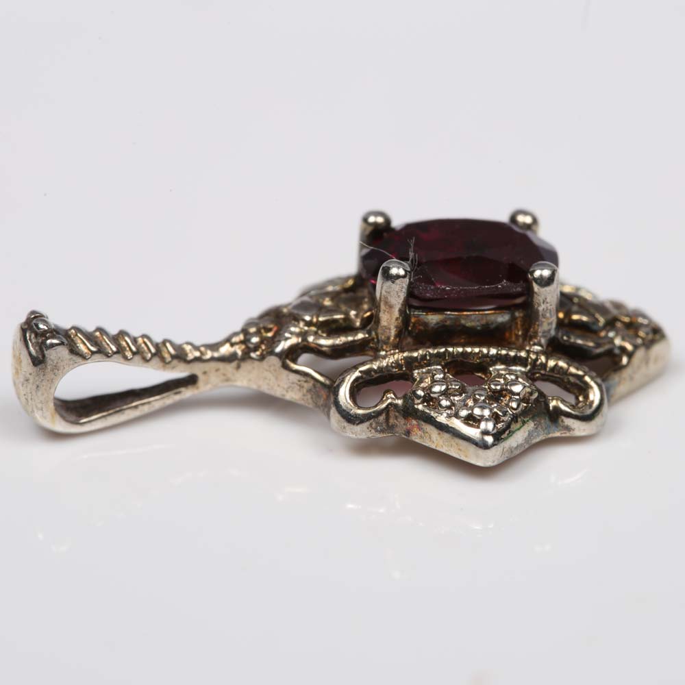 Sterling Silver and Garnet Open Pendant
