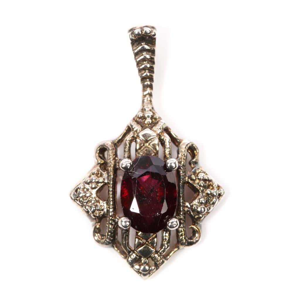 Sterling Silver and Garnet Open Pendant