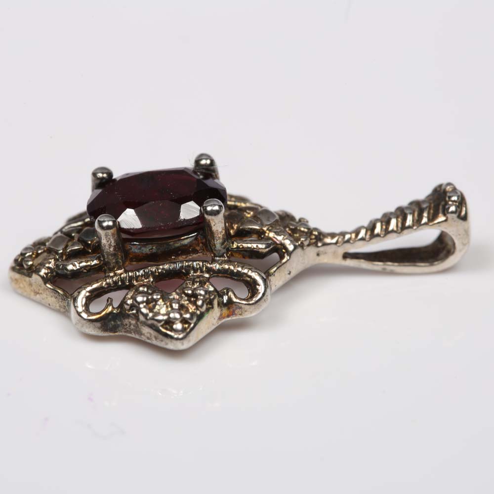Sterling Silver and Garnet Open Pendant