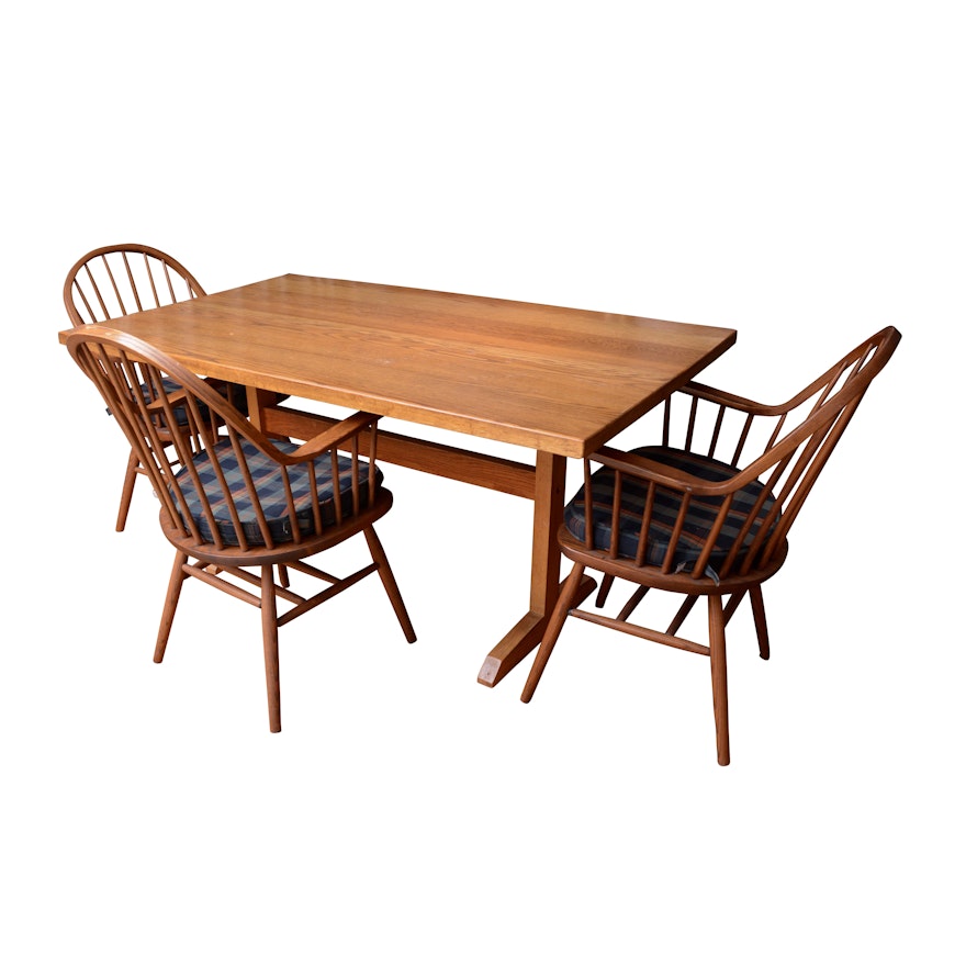 Trestle Leg Dining Table and Windsor Style Dining Chairs