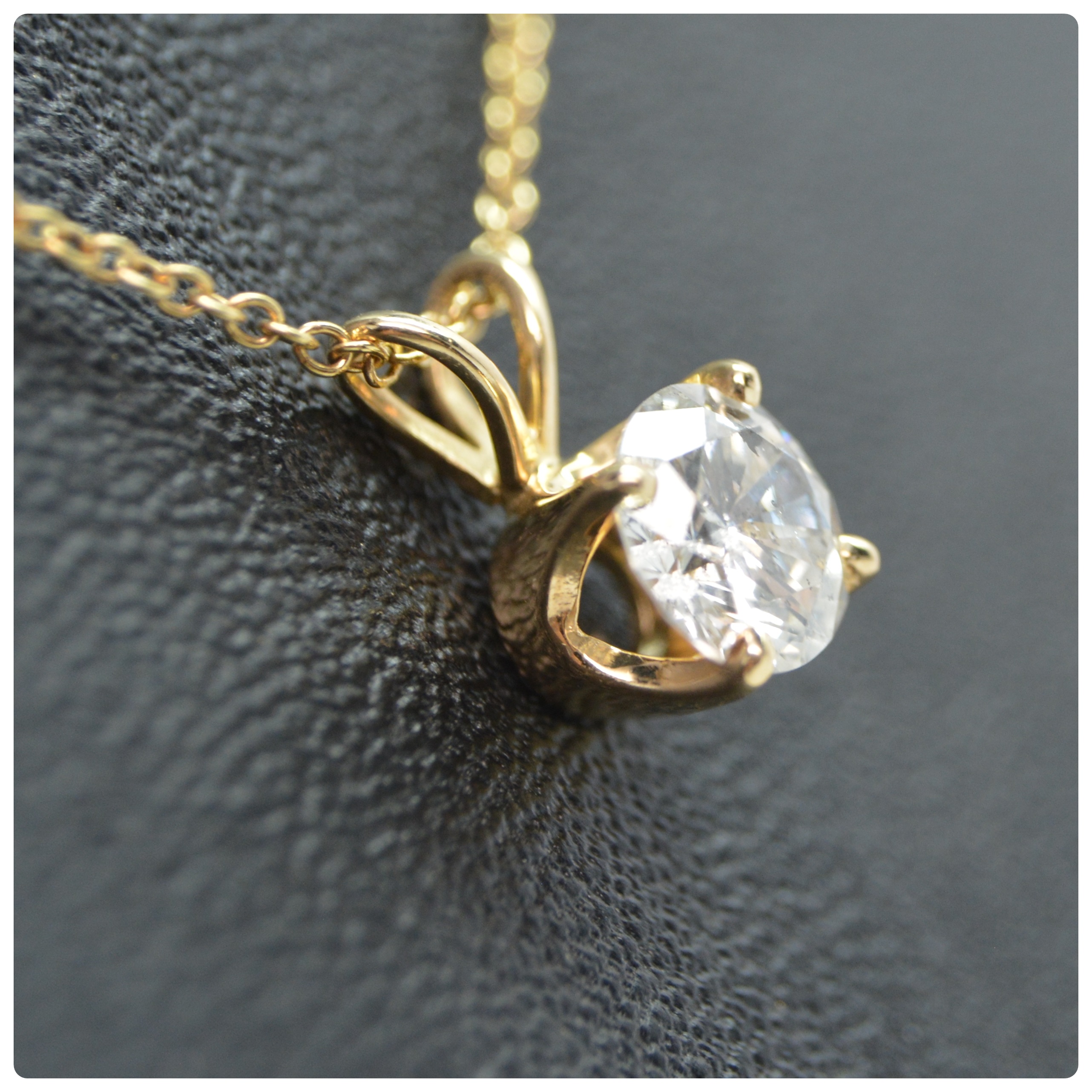 14K Yellow Gold Diamond Solitaire Pendant Necklace