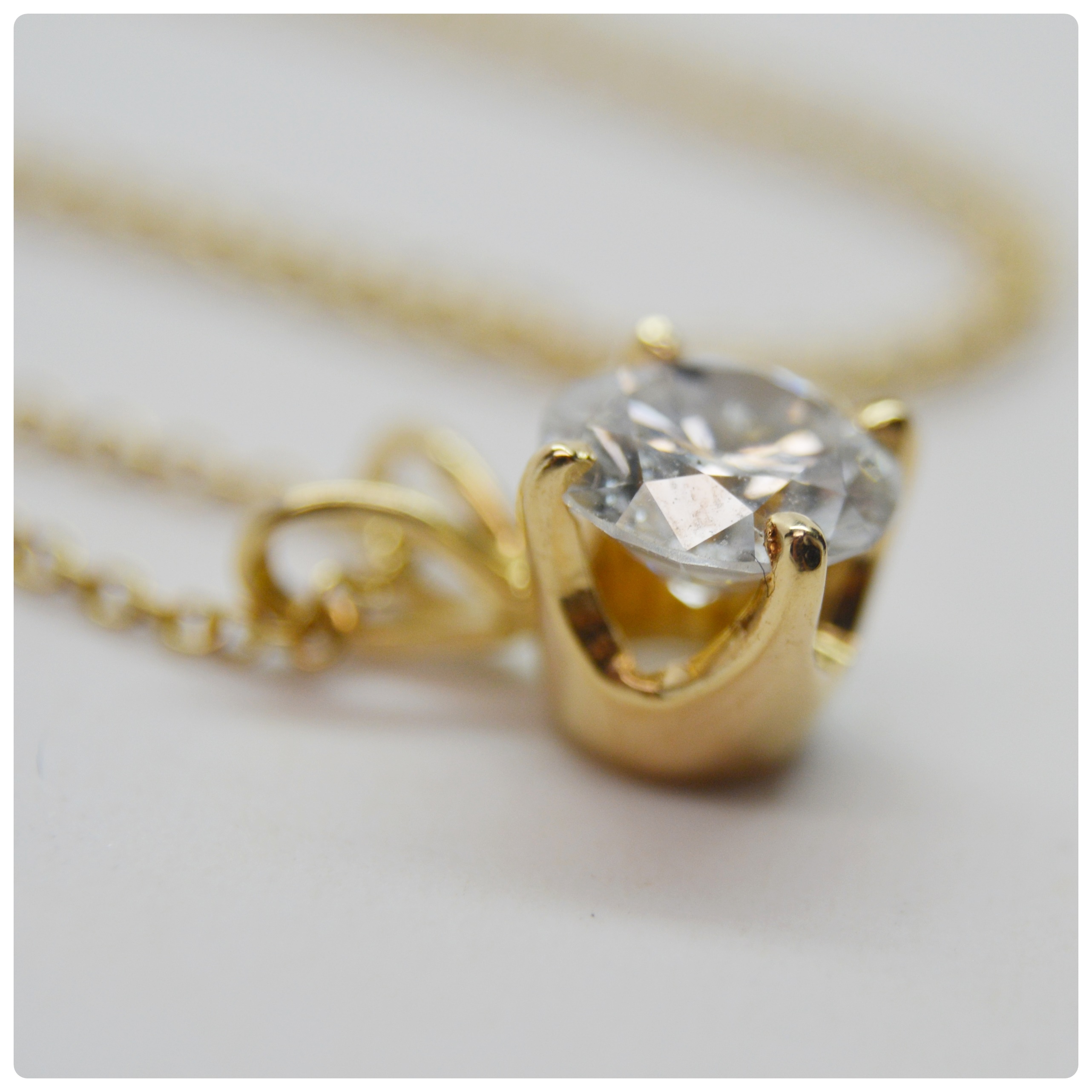 14K Yellow Gold Diamond Solitaire Pendant Necklace