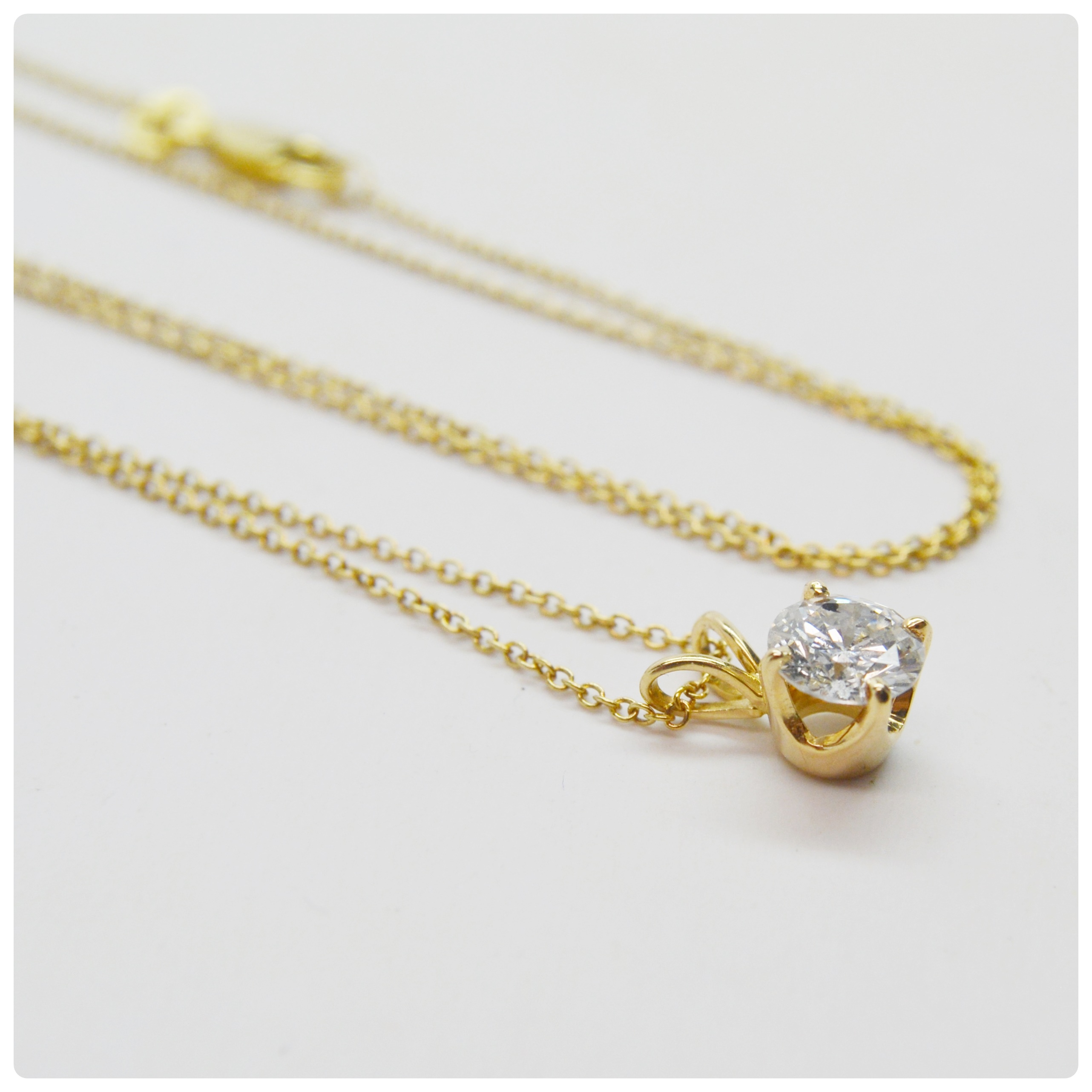 14K Yellow Gold Diamond Solitaire Pendant Necklace