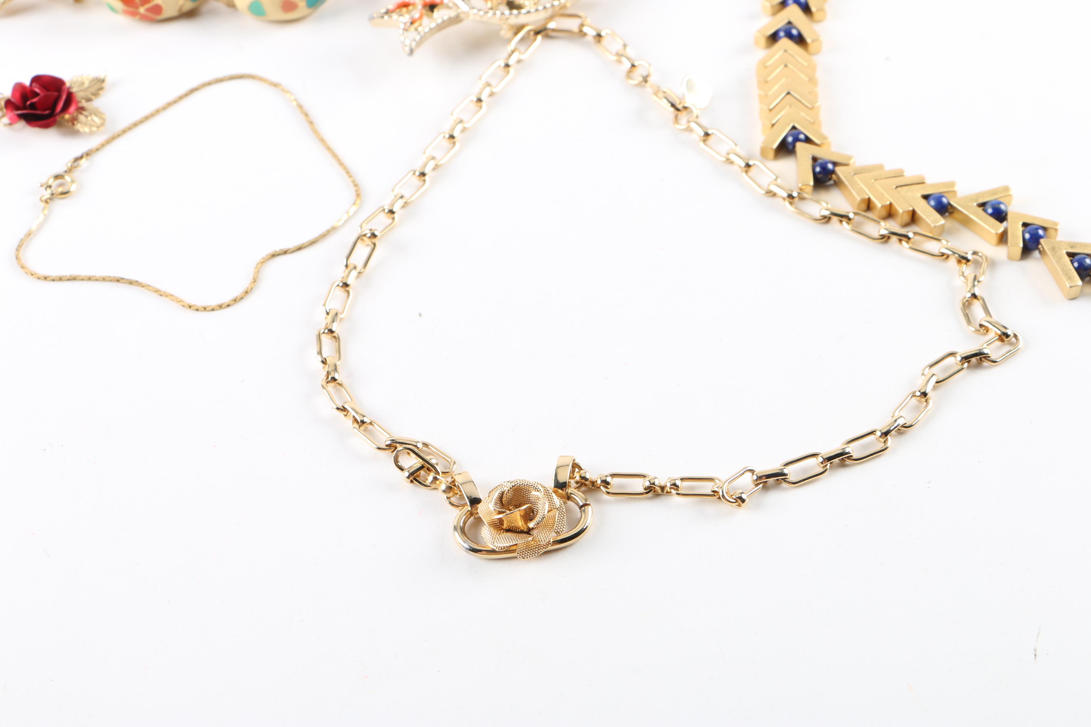 Gold-Tone Crystal, Enamel, and Lapis Lazuli Jewelry Featuring Miriam Haskell