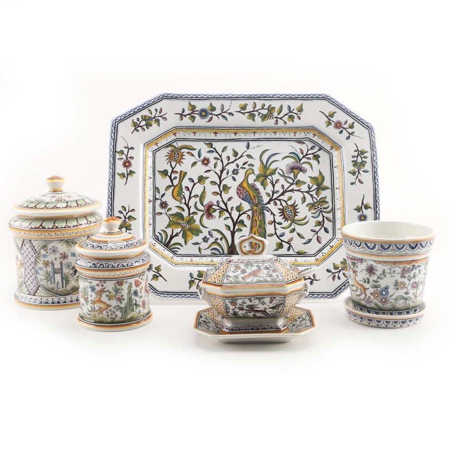 Hand-Painted Portuguese Ceramic Serveware Including Estrella de Conimbriga