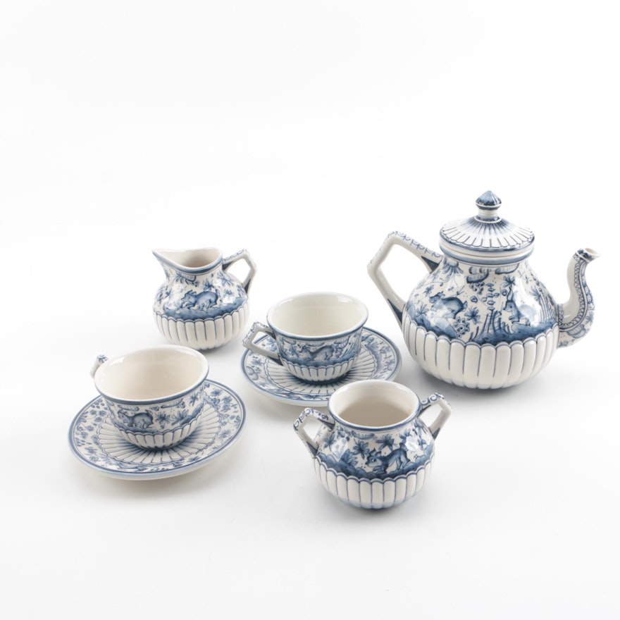 Hand-Painted Coimbra Portugal Ceramic Tea Set