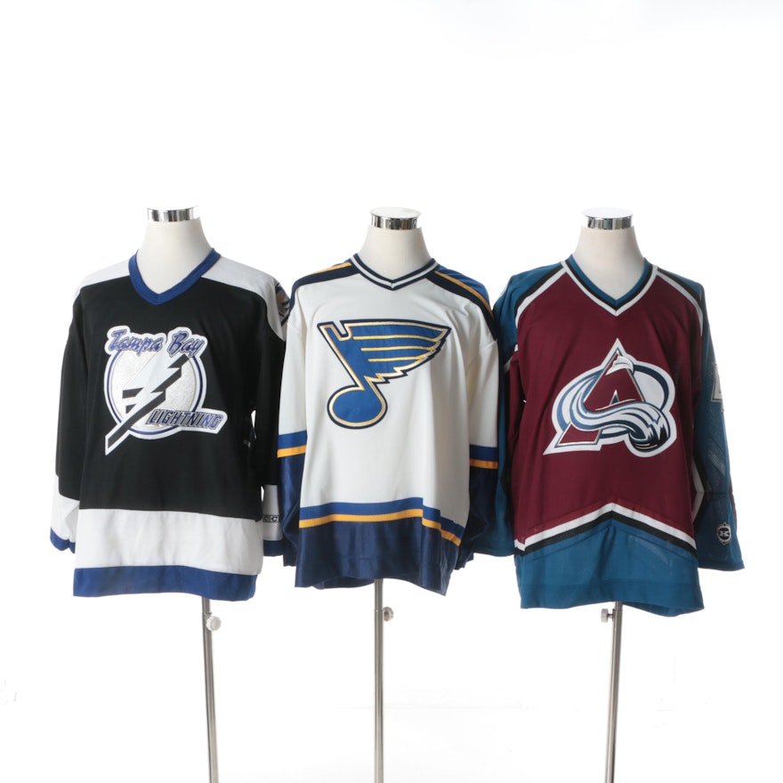 Tampa Bay Lightning, Colorado Avalanche and St. Louis Blues NHL Jerseys