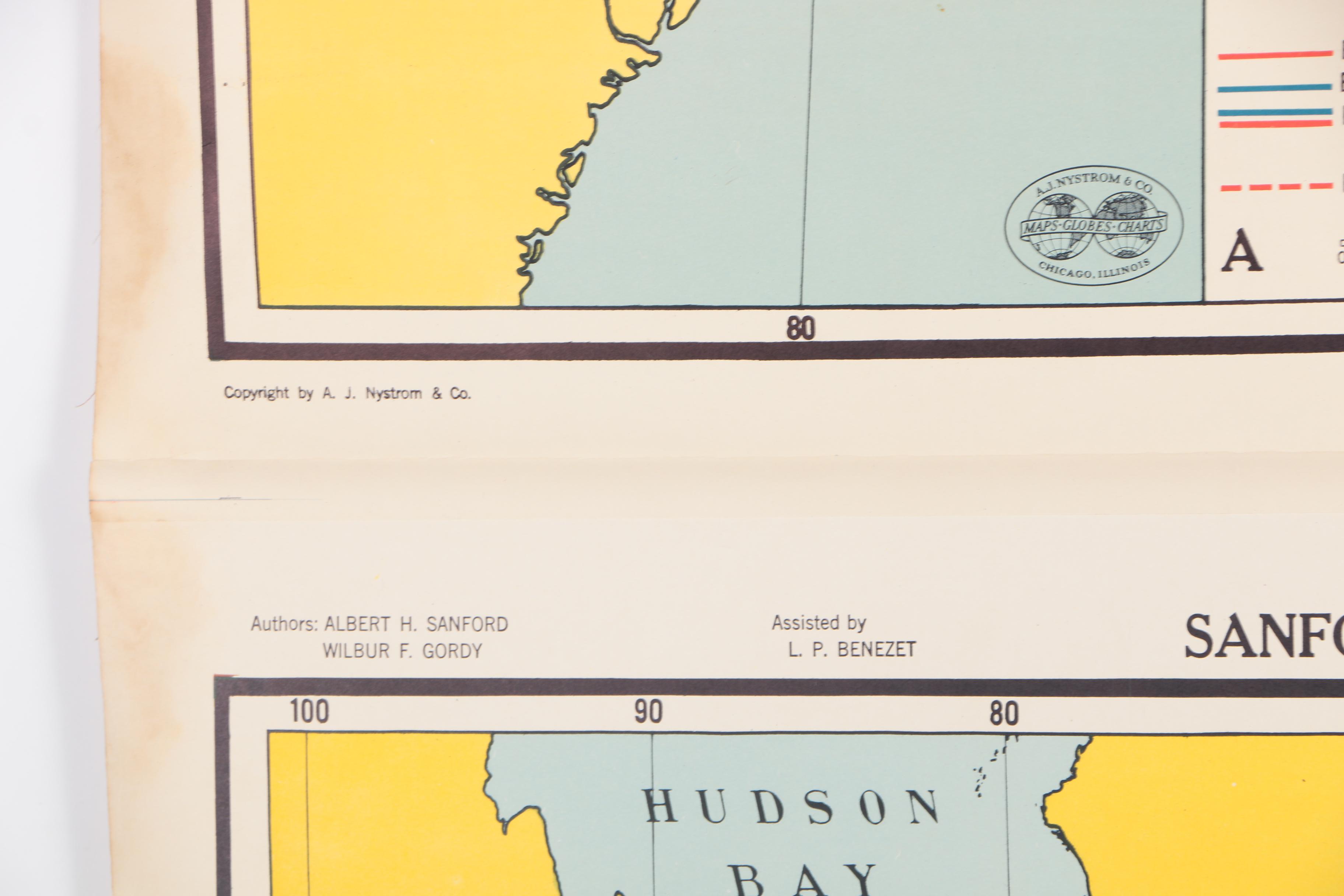 A.J. Nystrom Lithograph Map of English Colonies Circa 1700 and European Settlers