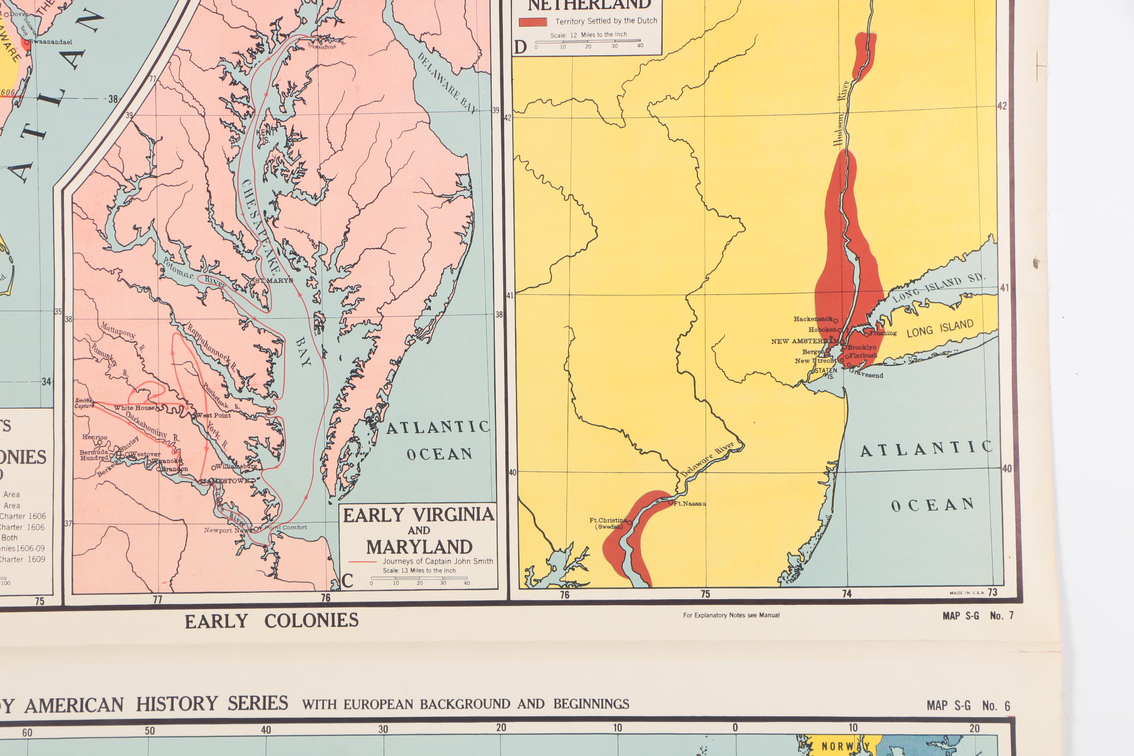A.J. Nystrom Lithograph Map of English Colonies Circa 1700 and European Settlers