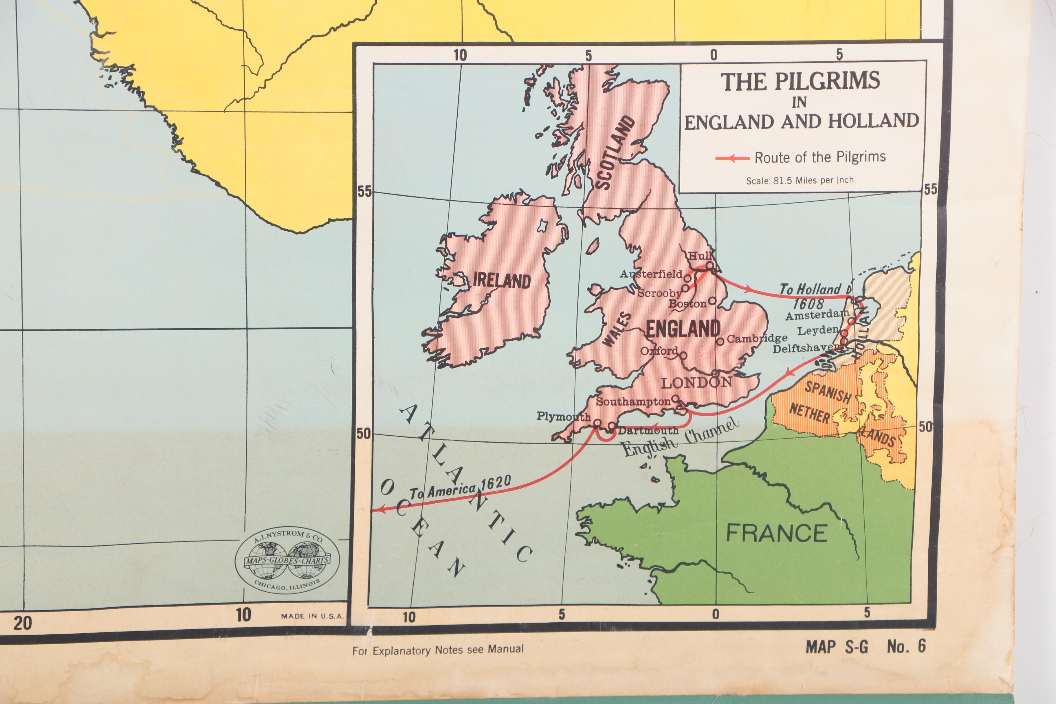 A.J. Nystrom Lithograph Map of English Colonies Circa 1700 and European Settlers