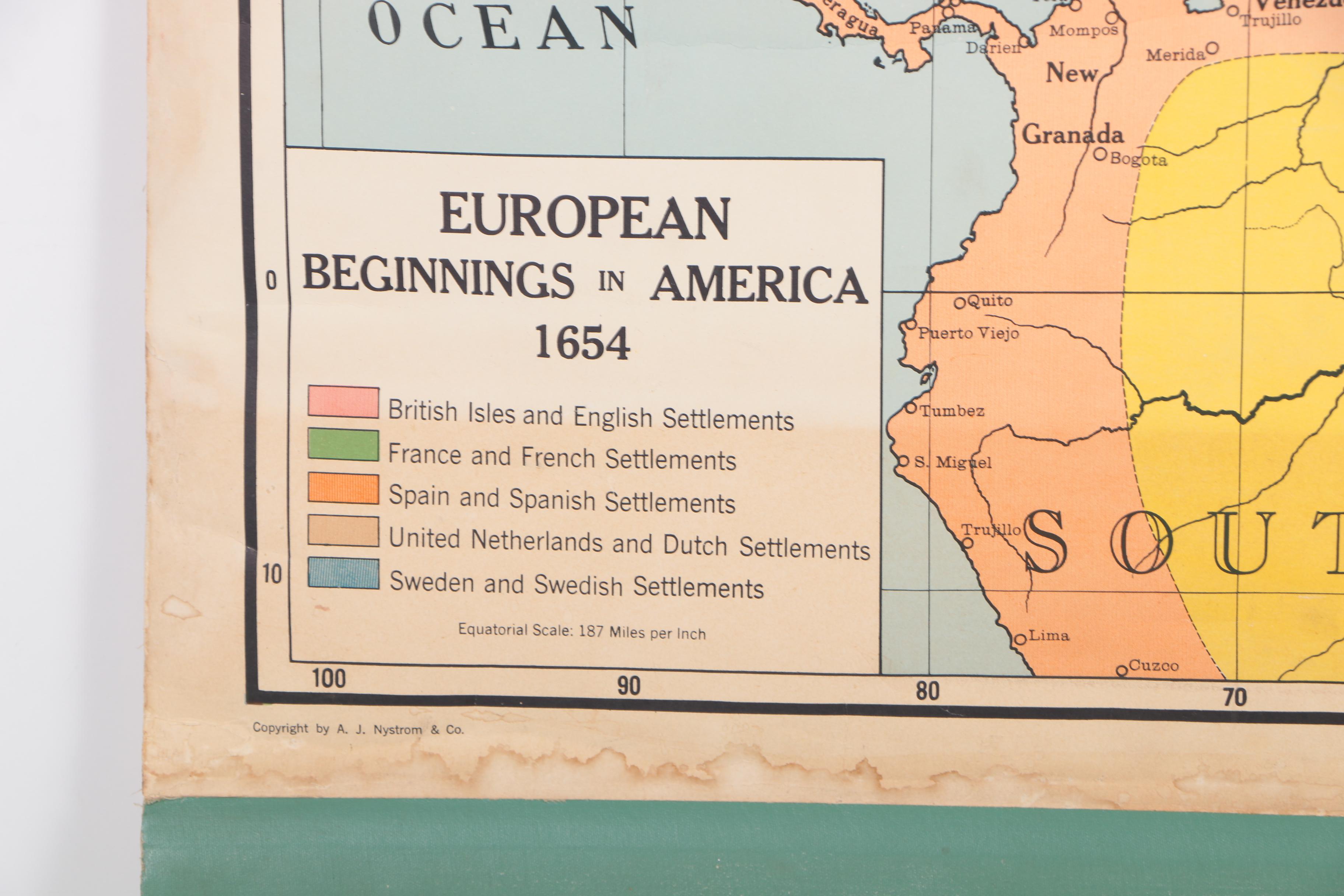 A.J. Nystrom Lithograph Map of English Colonies Circa 1700 and European Settlers