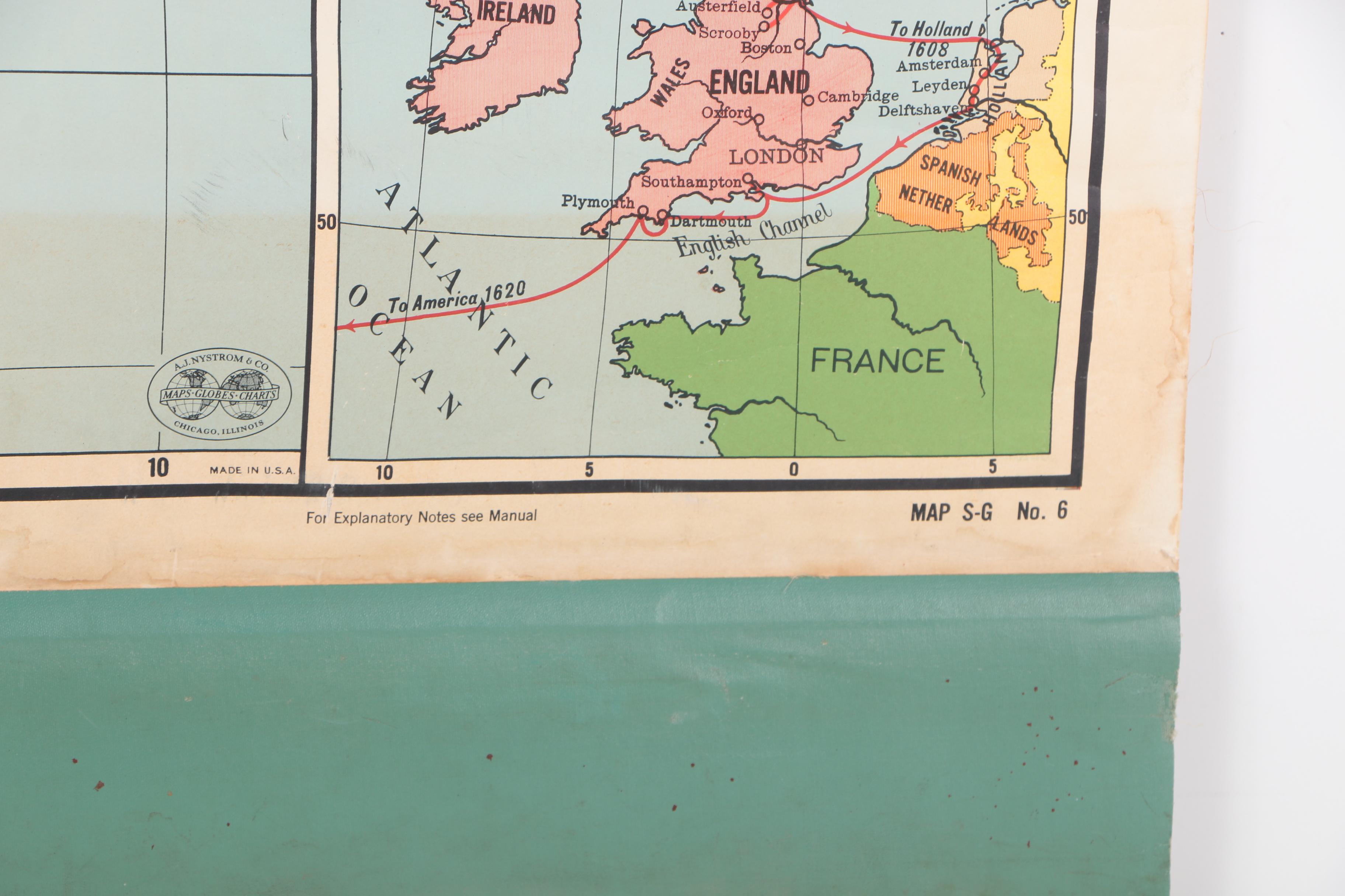 A.J. Nystrom Lithograph Map of English Colonies Circa 1700 and European Settlers