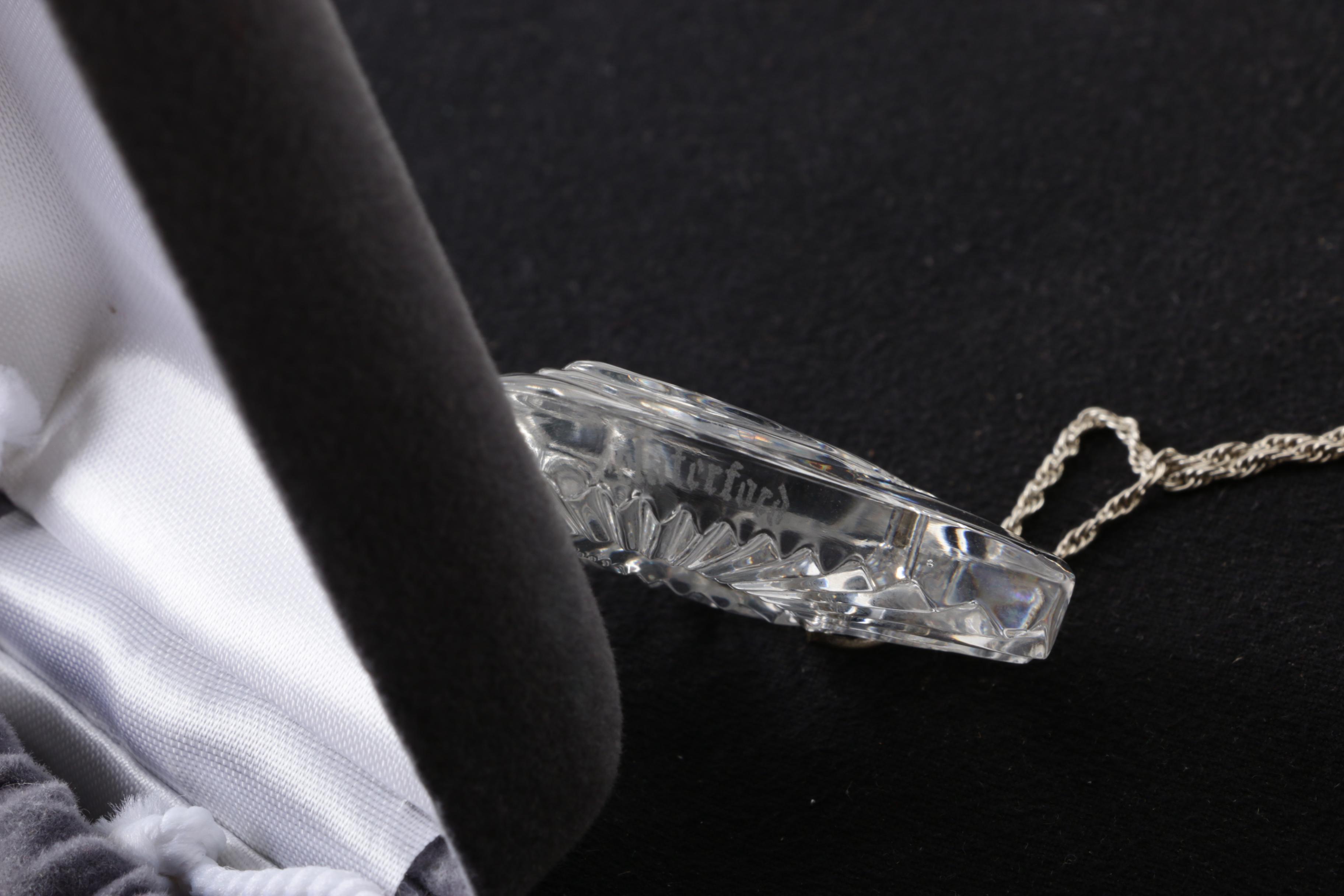 Herringbone Chain and Sterling Silver Waterford Glass Heart Pendant Necklace