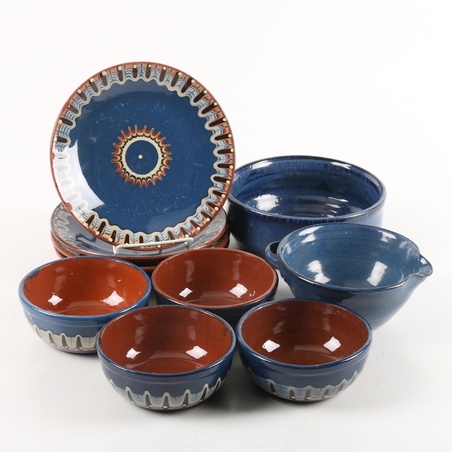 Blue Stoneware Bowls and Plates including Bulgarian