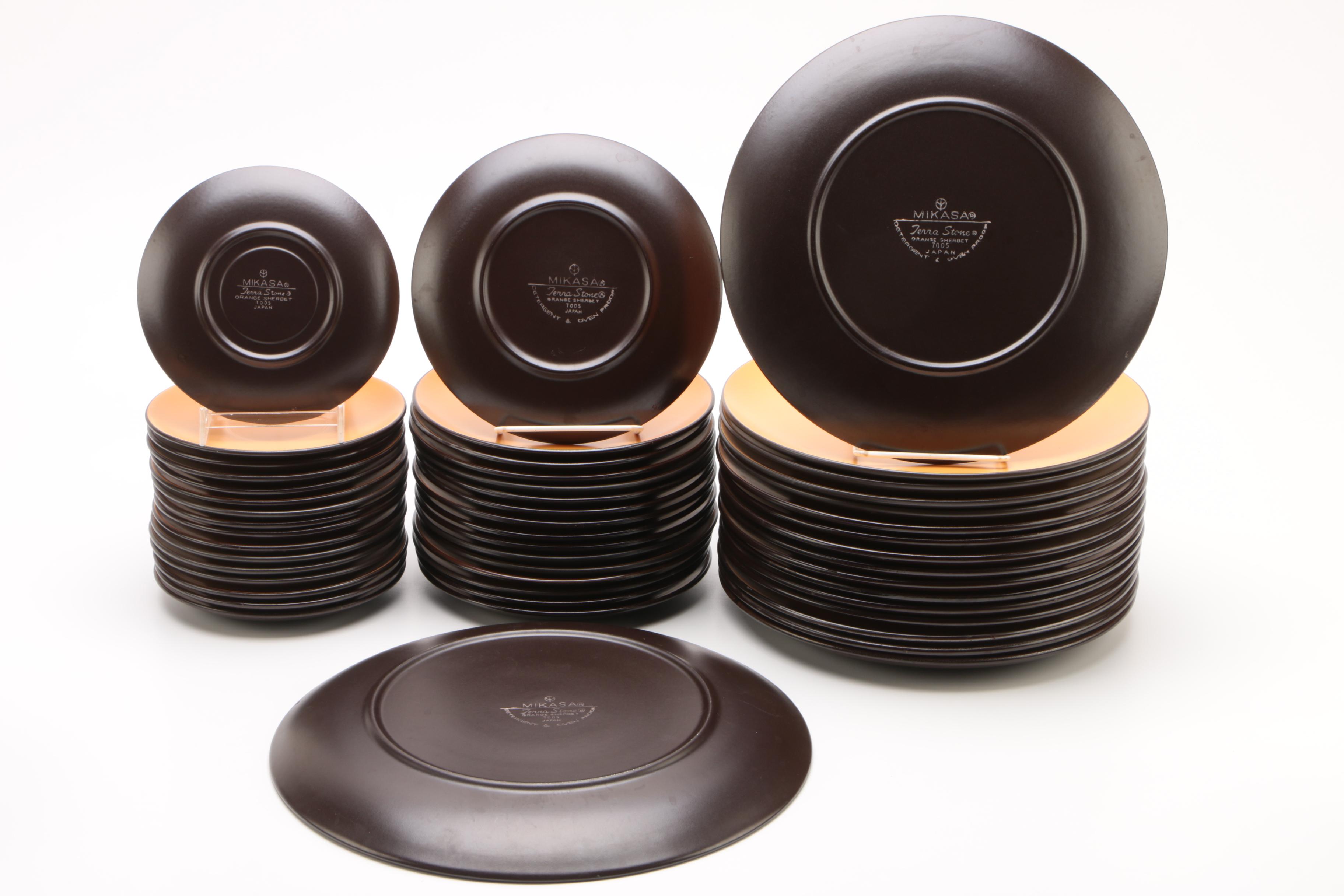 Mid Century Mikasa Terra Stone "Orange Sherbet" Dinnerware