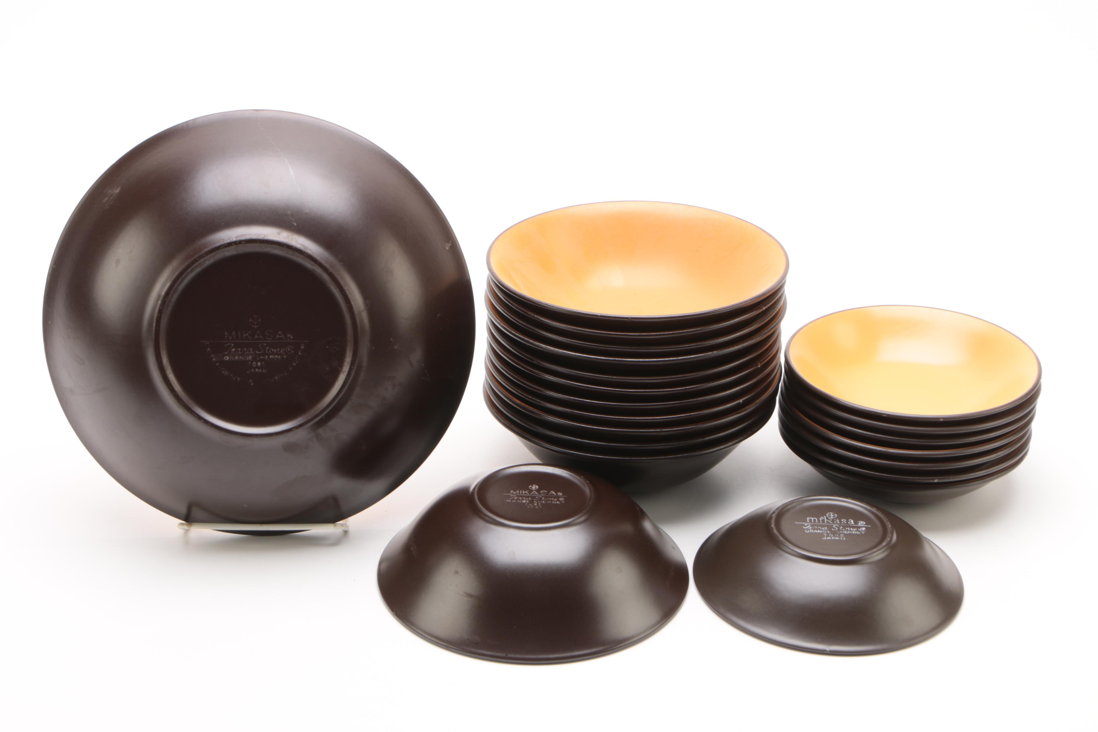 Mid Century Mikasa Terra Stone "Orange Sherbet" Dinnerware