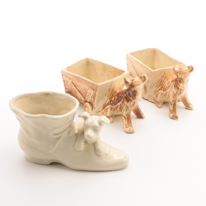 Mid-Century McCoy Pottery Dog Cart Planters and More