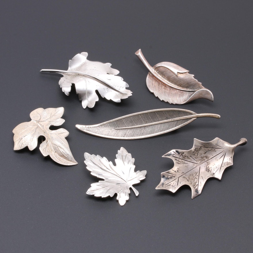 Sterling Silver and Base Metal Leaf Brooches