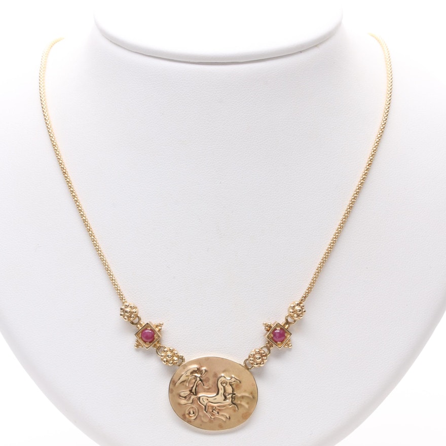 14K Yellow Gold Ruby Necklace