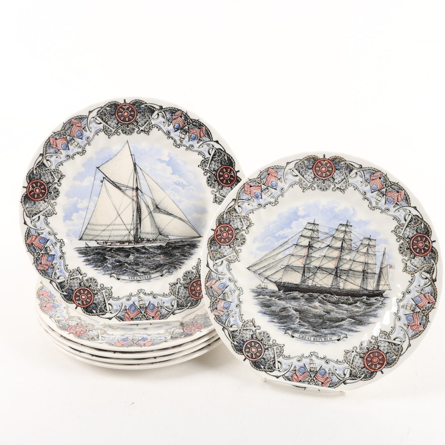 Churchill English Currier & Ives "Tall Ships" Transfer Printed Plates