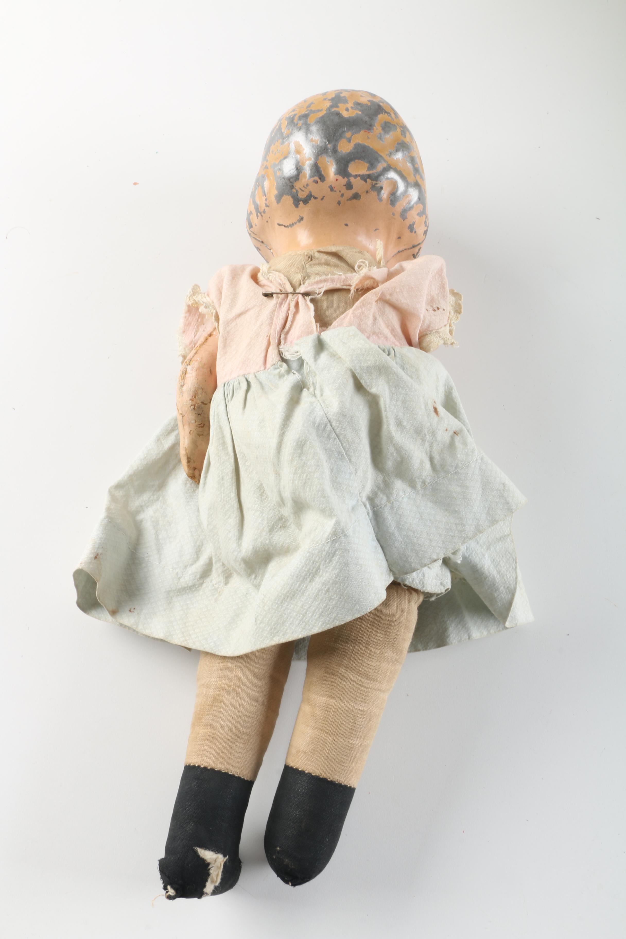 Circa 1920s Ribbon Loop Doll with Metal and Composition Baby Dolls
