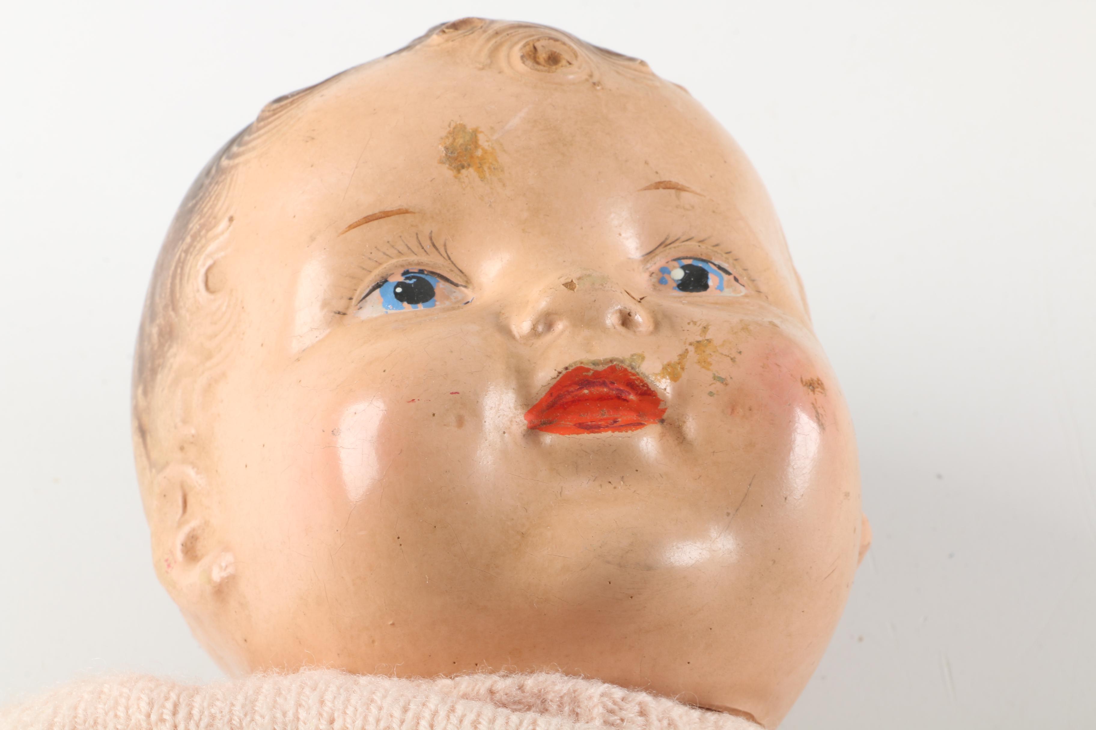 Circa 1920s Ribbon Loop Doll with Metal and Composition Baby Dolls