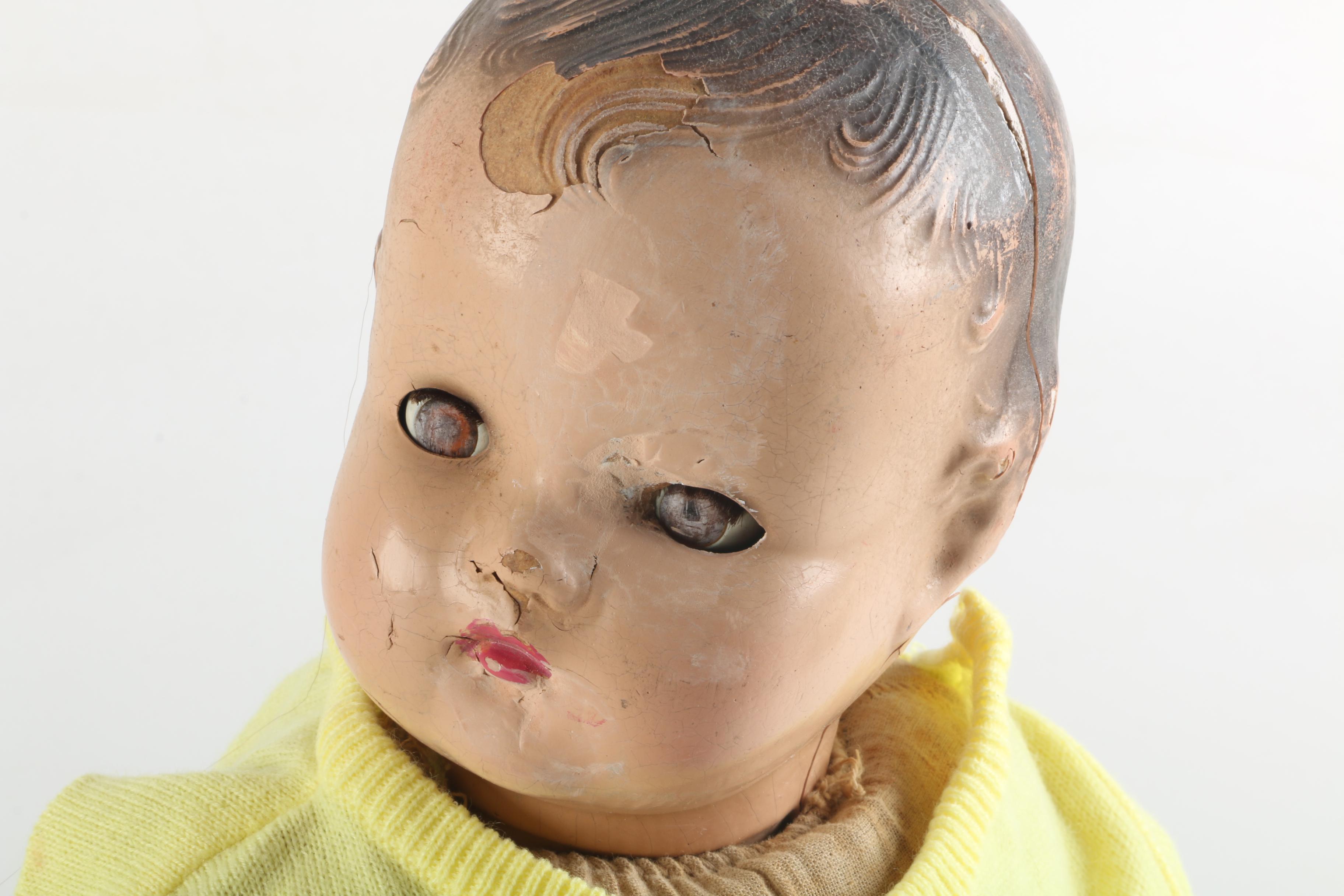 Circa 1920s Ribbon Loop Doll with Metal and Composition Baby Dolls