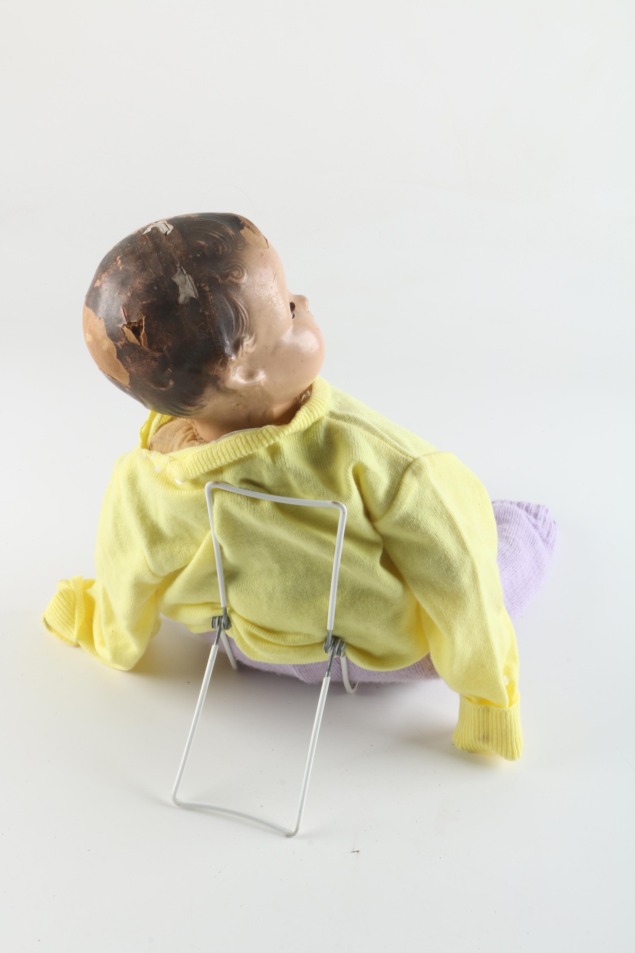Circa 1920s Ribbon Loop Doll with Metal and Composition Baby Dolls