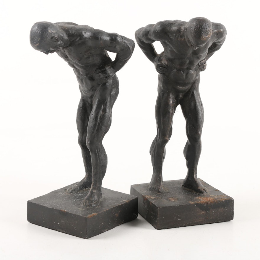 Vintage Cast Iron Nude Male Bookends