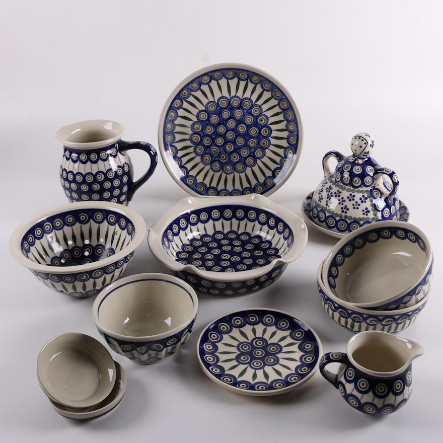 Ceramika Artystyczna Bolesławiec Polish Pottery "Peacock" Tableware