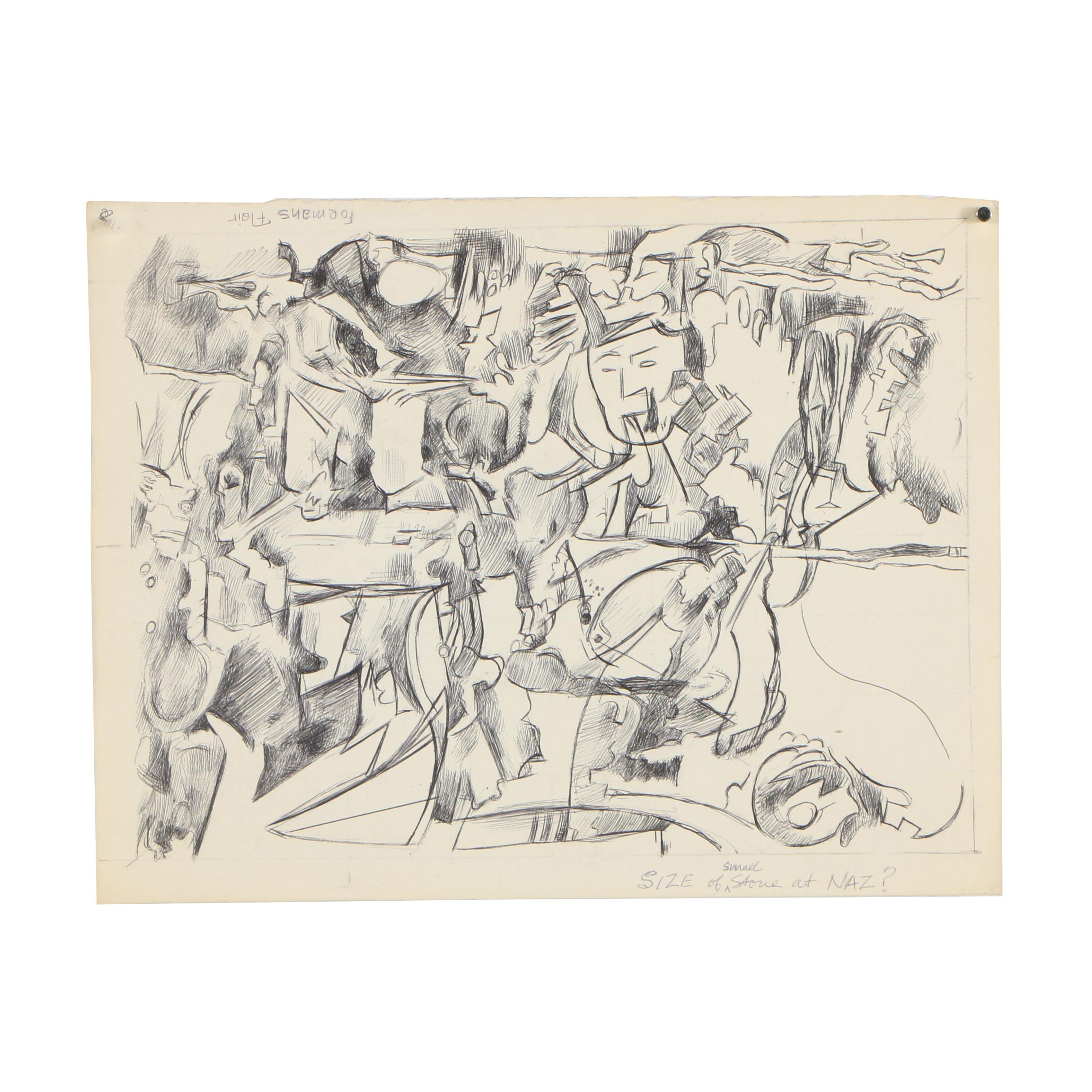 Cathal Brendan O'Toole Ink Drawing "Formans Flair"