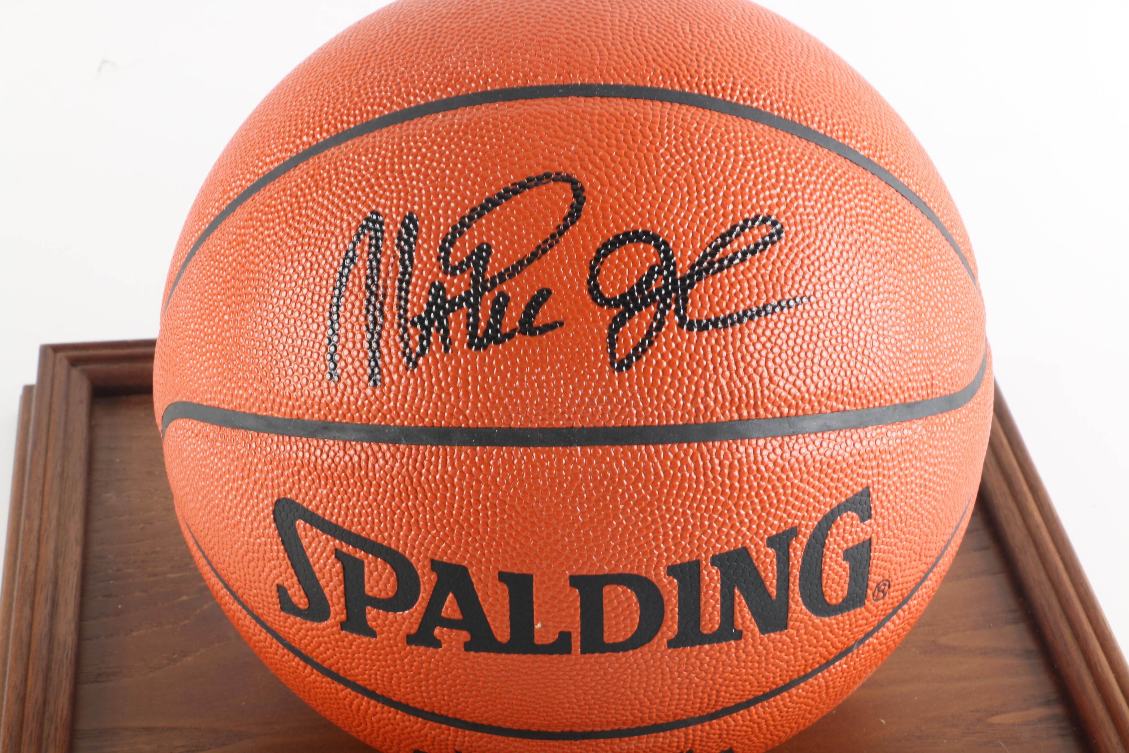 Magic Johnson Autographed Basketball with Display Case