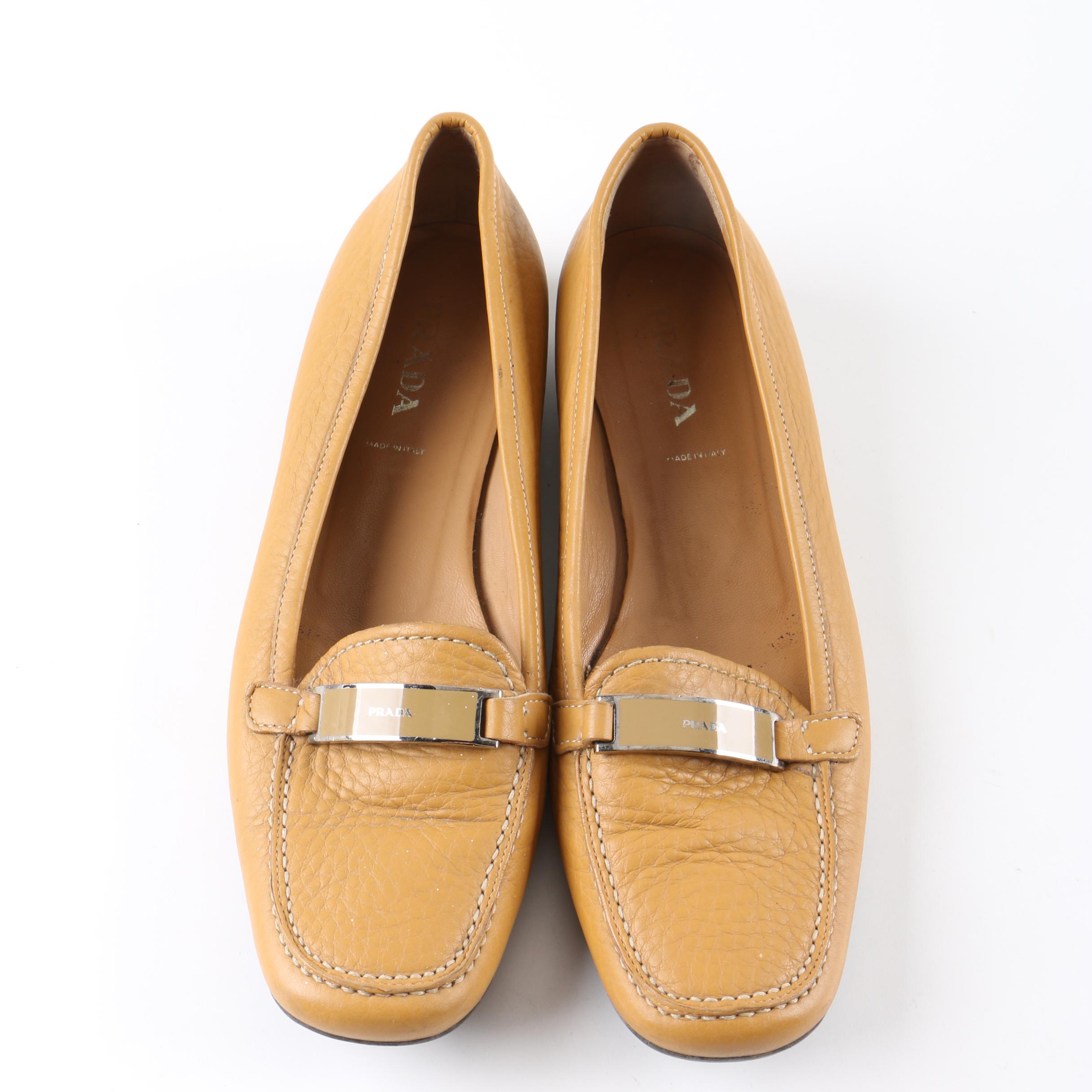 Women's Prada Camel-Colored Pebbled Leather Loafers