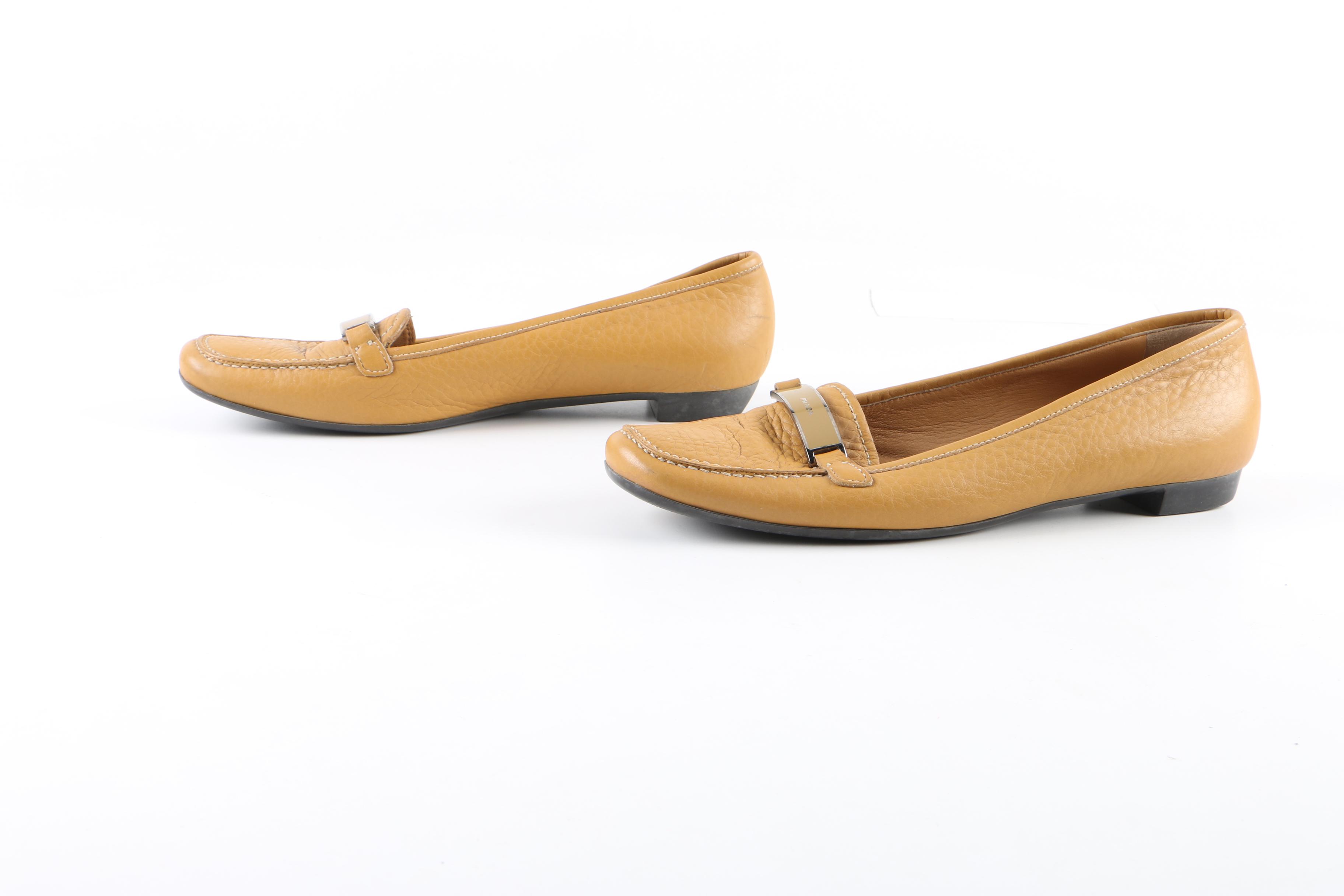 Women's Prada Camel-Colored Pebbled Leather Loafers
